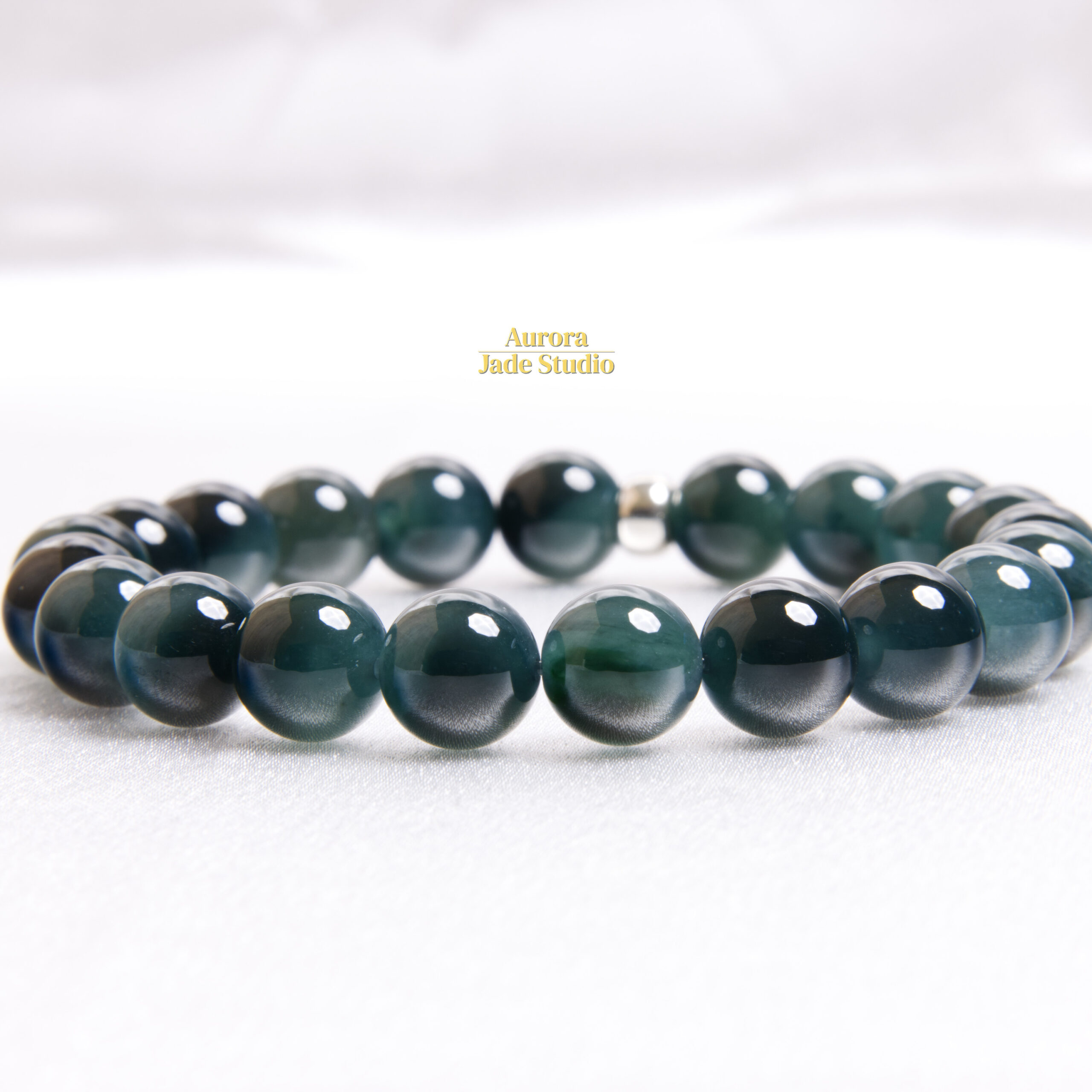 Genuine Type A Guatemalan Jadeite Bracelet – Ocean Blue 9.8mm Jade Beads - Image 2
