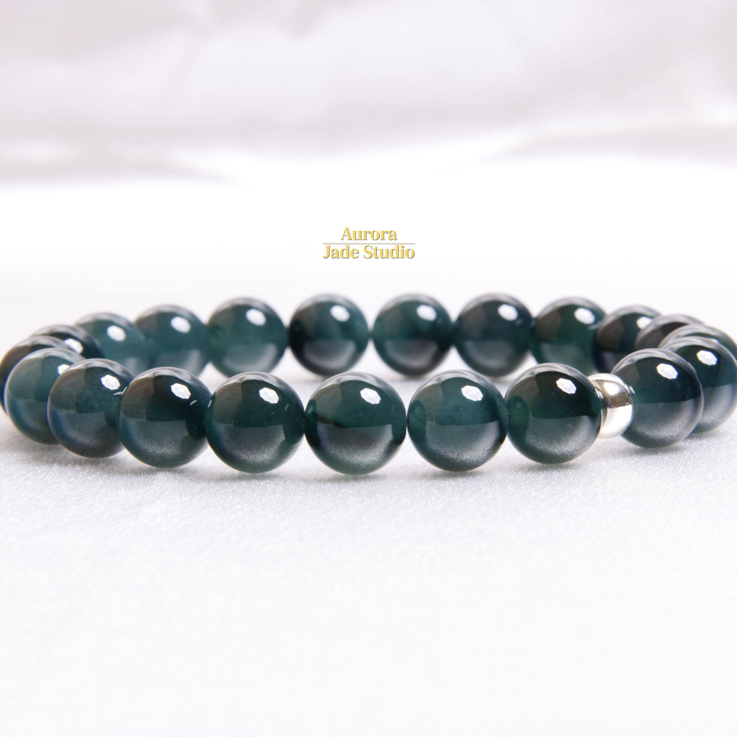 Genuine Type A Guatemalan Jadeite Bracelet – Ocean Blue 9.8mm Jade Beads - Image 3