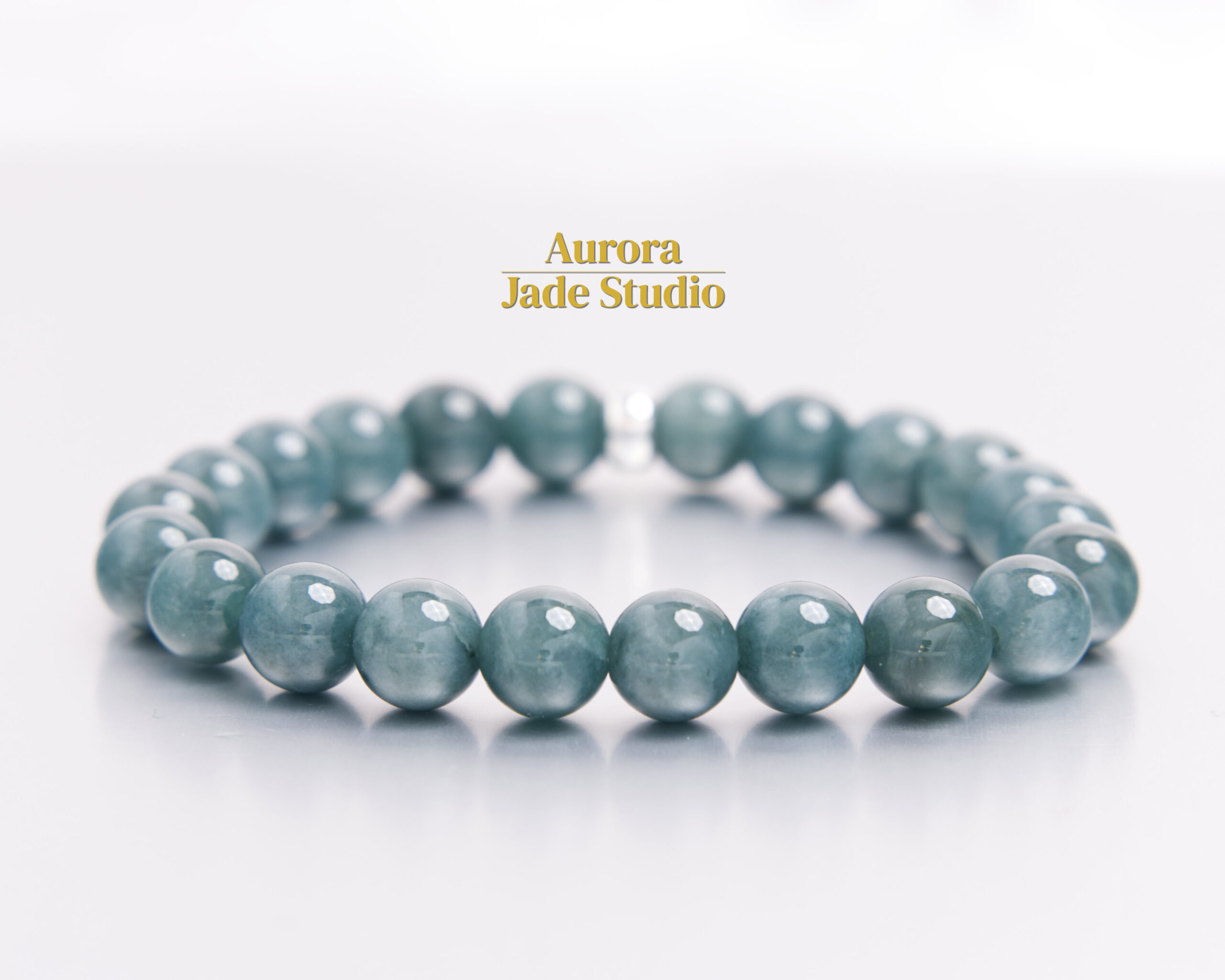 Ocean Blue Guatemalan Jadeite Bracelet 9.7mm | 8.25" | Sterling Silver Spacer | Natural Blue-Green Jade Beads