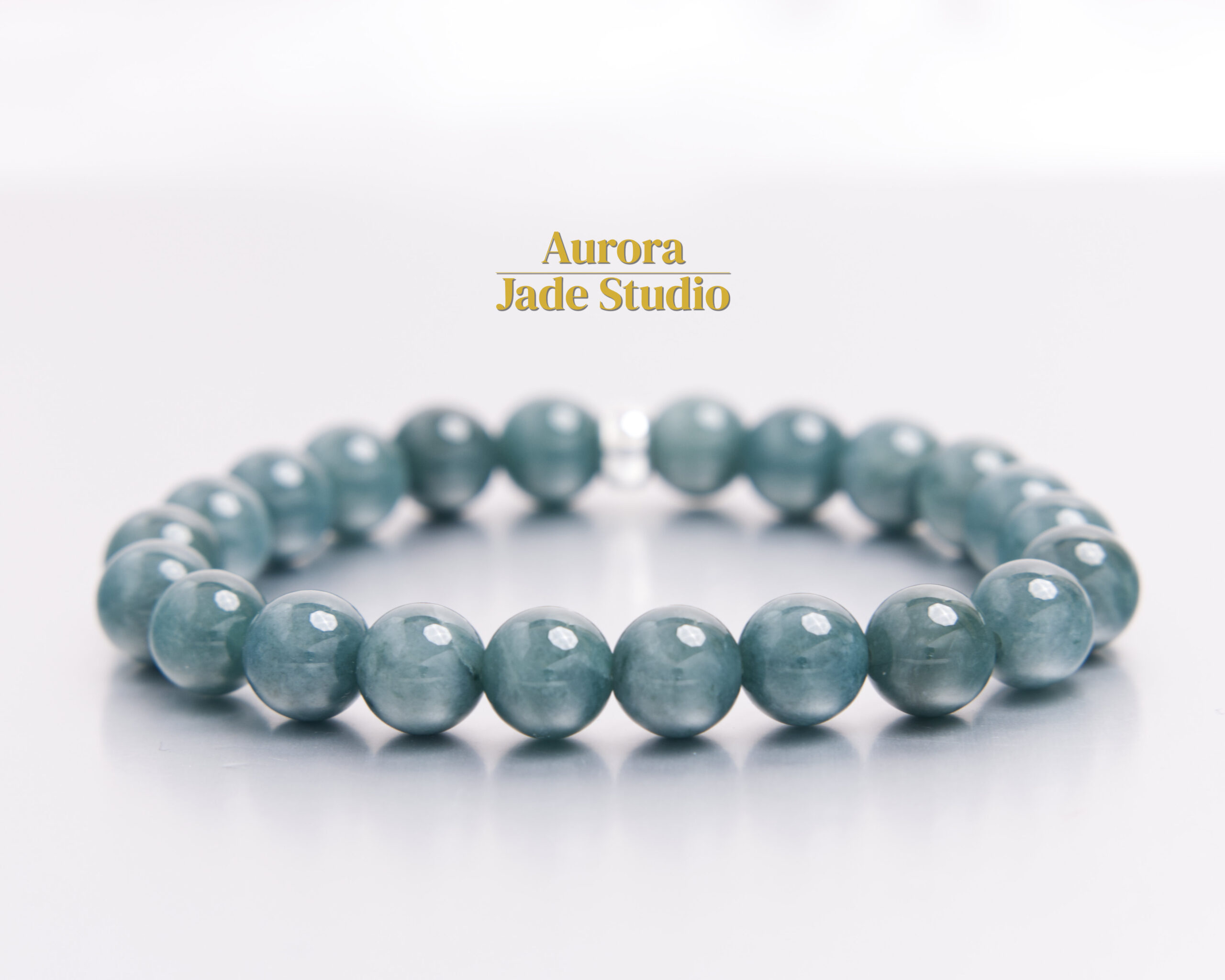 Ocean Blue Guatemalan Jadeite Bracelet 9.7mm | 8.25" | Sterling Silver Spacer | Natural Blue-Green Jade Beads - Image 3