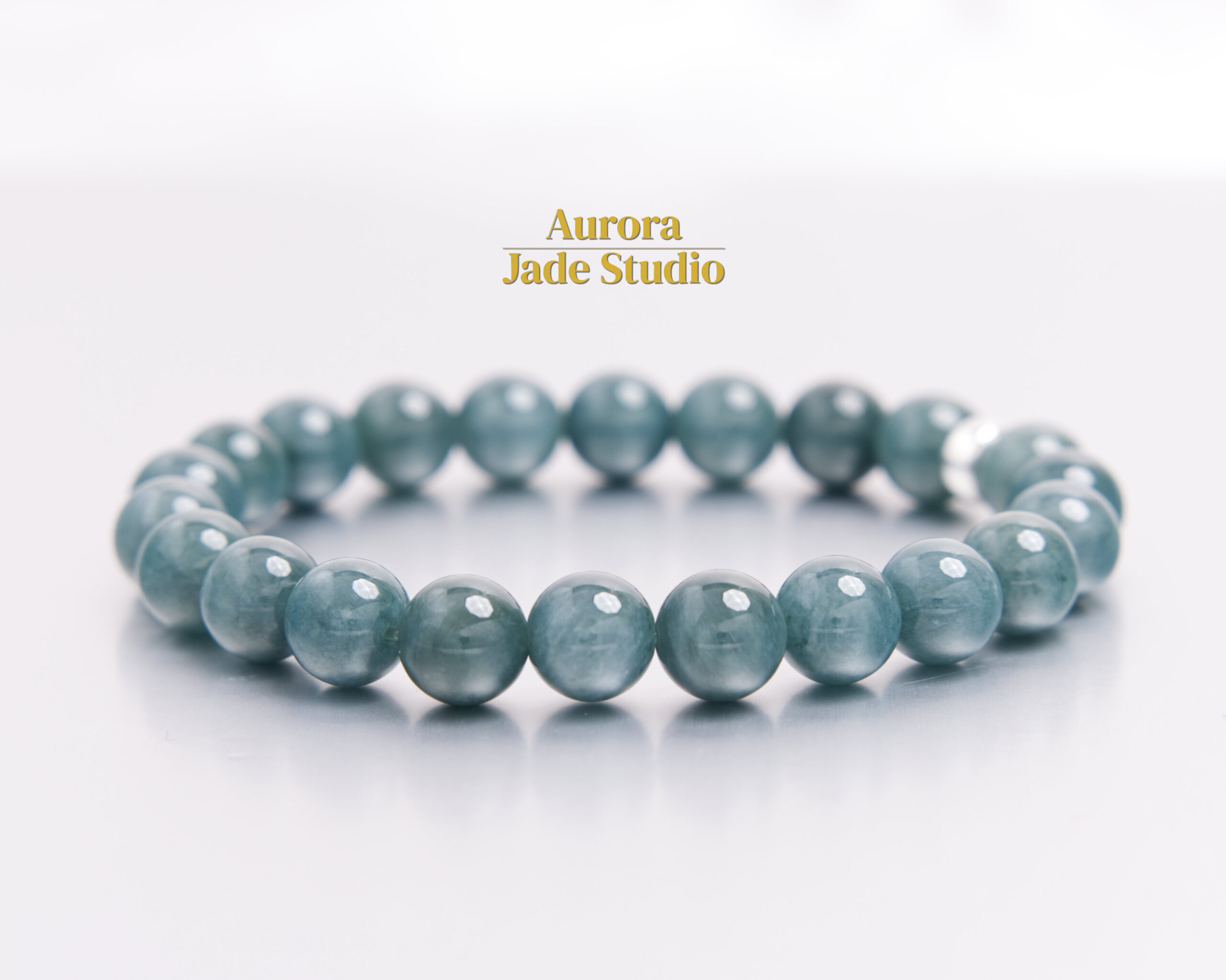 Ocean Blue Guatemalan Jadeite Bracelet 9.7mm | 8.25" | Sterling Silver Spacer | Natural Blue-Green Jade Beads - Image 4