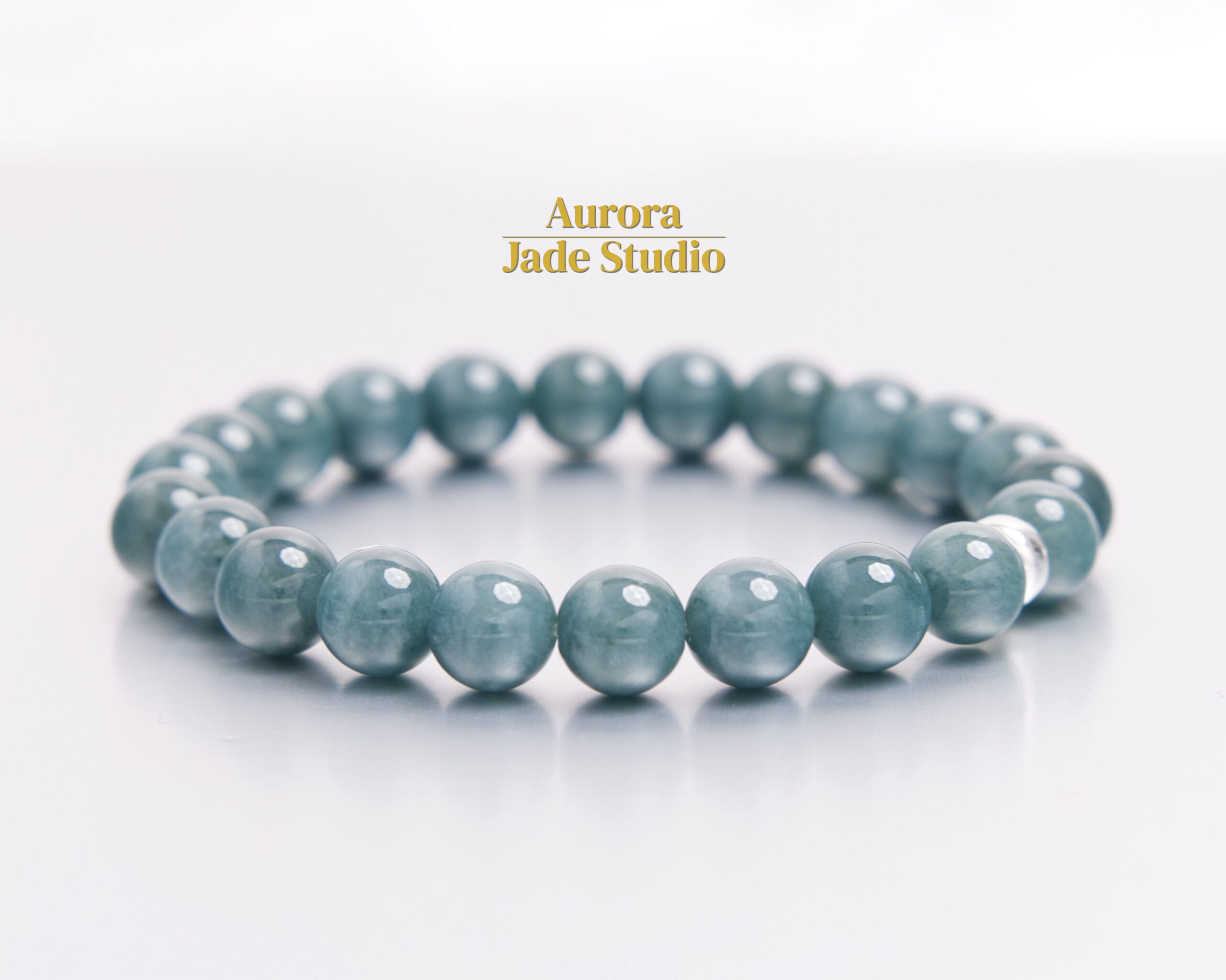 Ocean Blue Guatemalan Jadeite Bracelet 9.7mm | 8.25" | Sterling Silver Spacer | Natural Blue-Green Jade Beads - Image 5