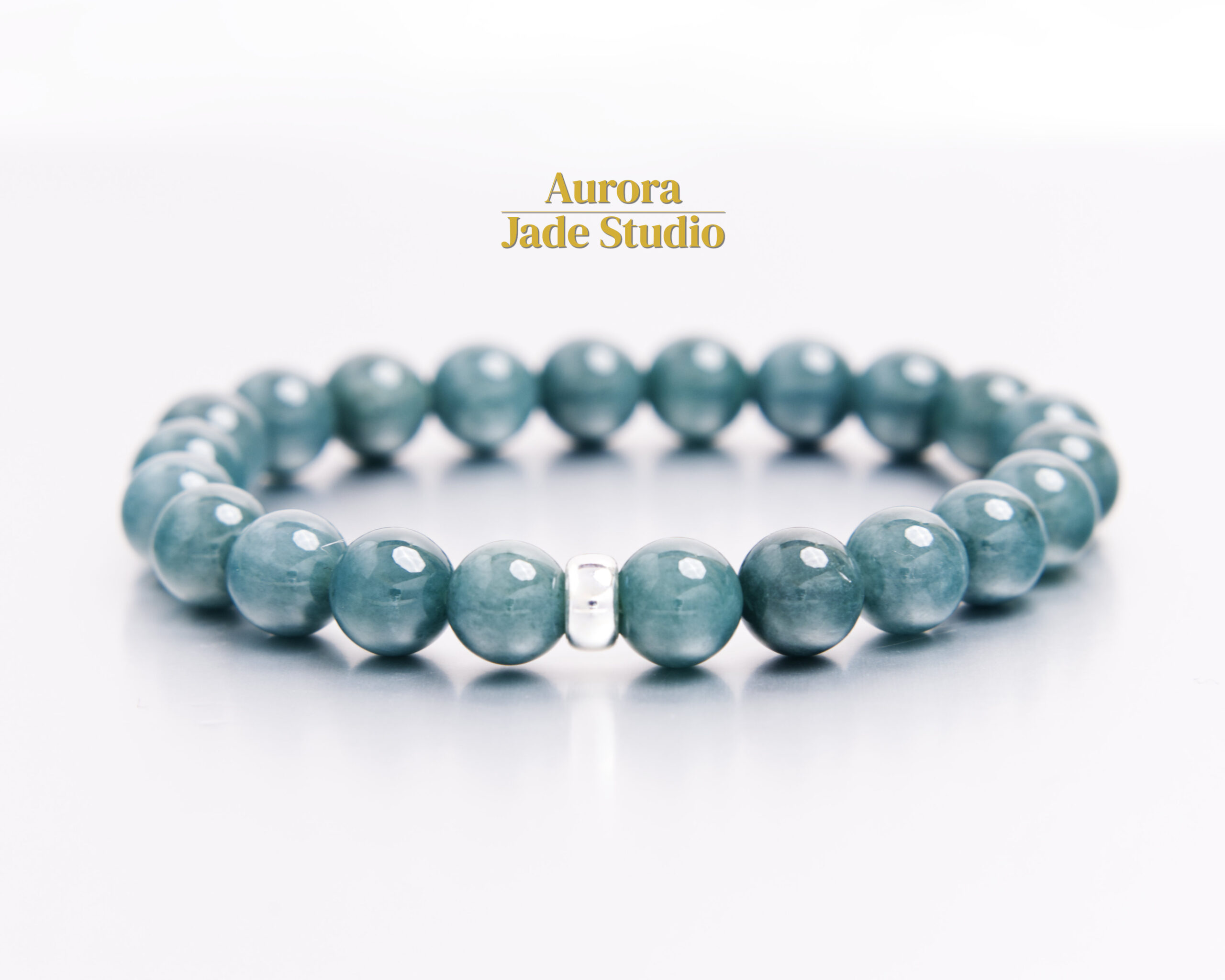 Ocean Blue Guatemalan Jadeite Bracelet 9.7mm | 8.25" | Sterling Silver Spacer | Natural Blue-Green Jade Beads - Image 6