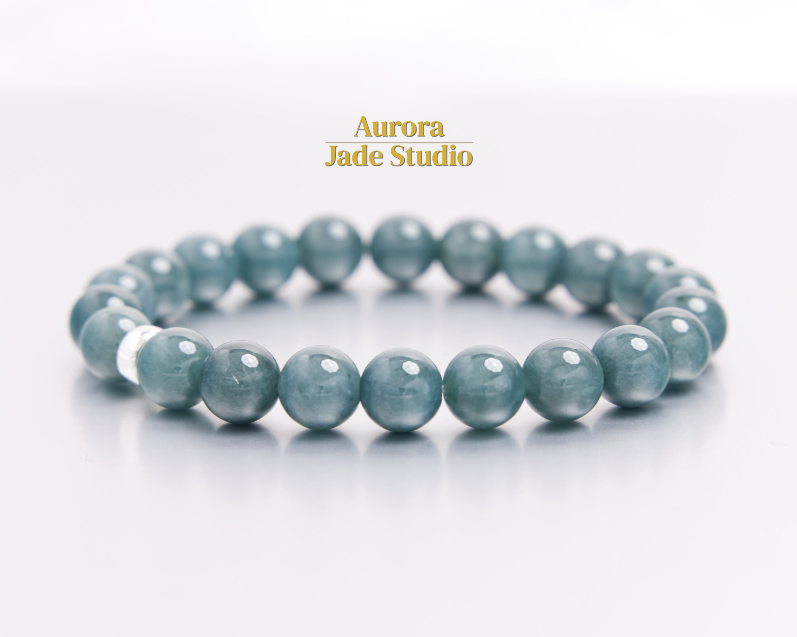 Ocean Blue Guatemalan Jadeite Bracelet 9.7mm | 8.25" | Sterling Silver Spacer | Natural Blue-Green Jade Beads - Image 7