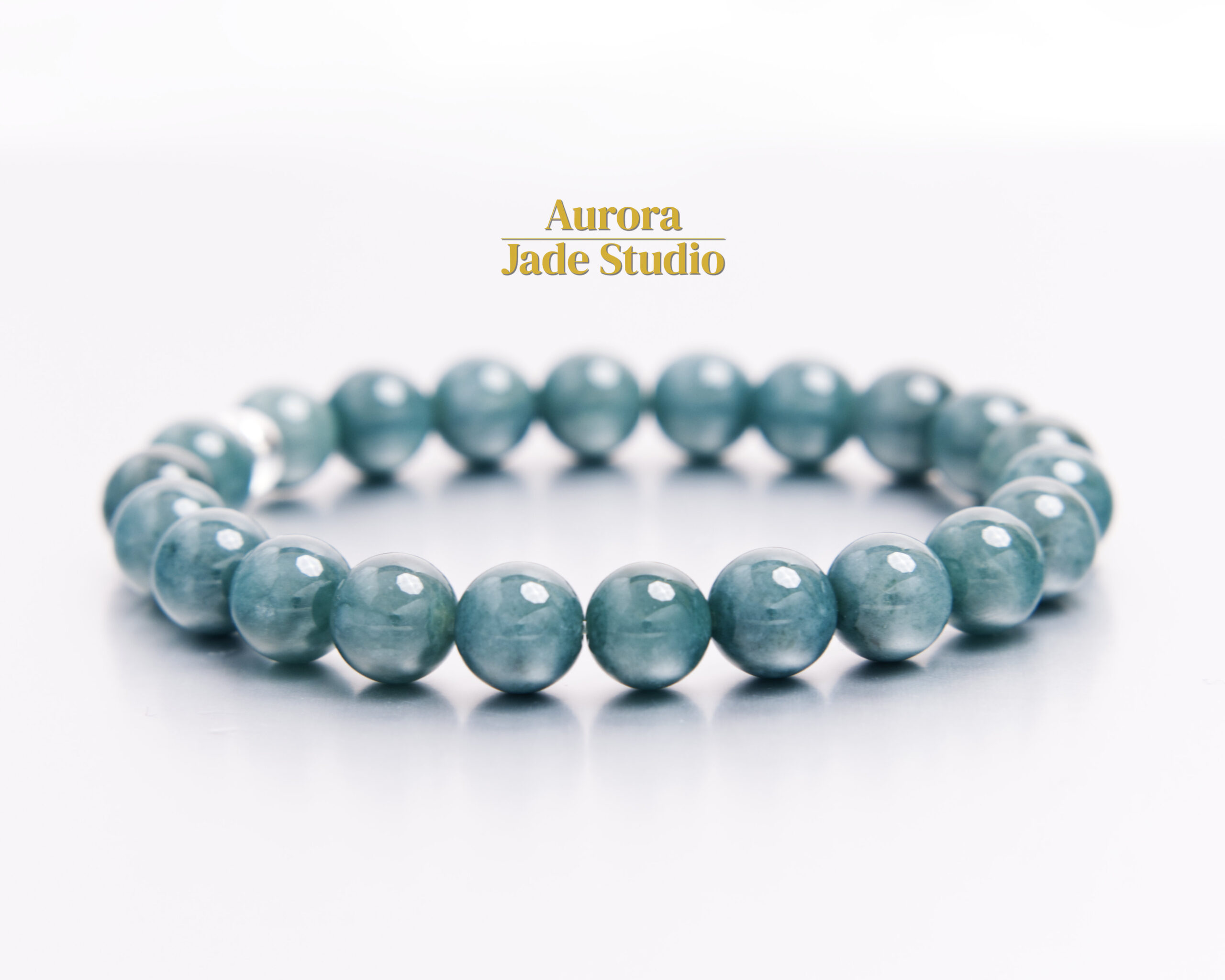 Ocean Blue Guatemalan Jadeite Bracelet 9.7mm | 8.25" | Sterling Silver Spacer | Natural Blue-Green Jade Beads - Image 8