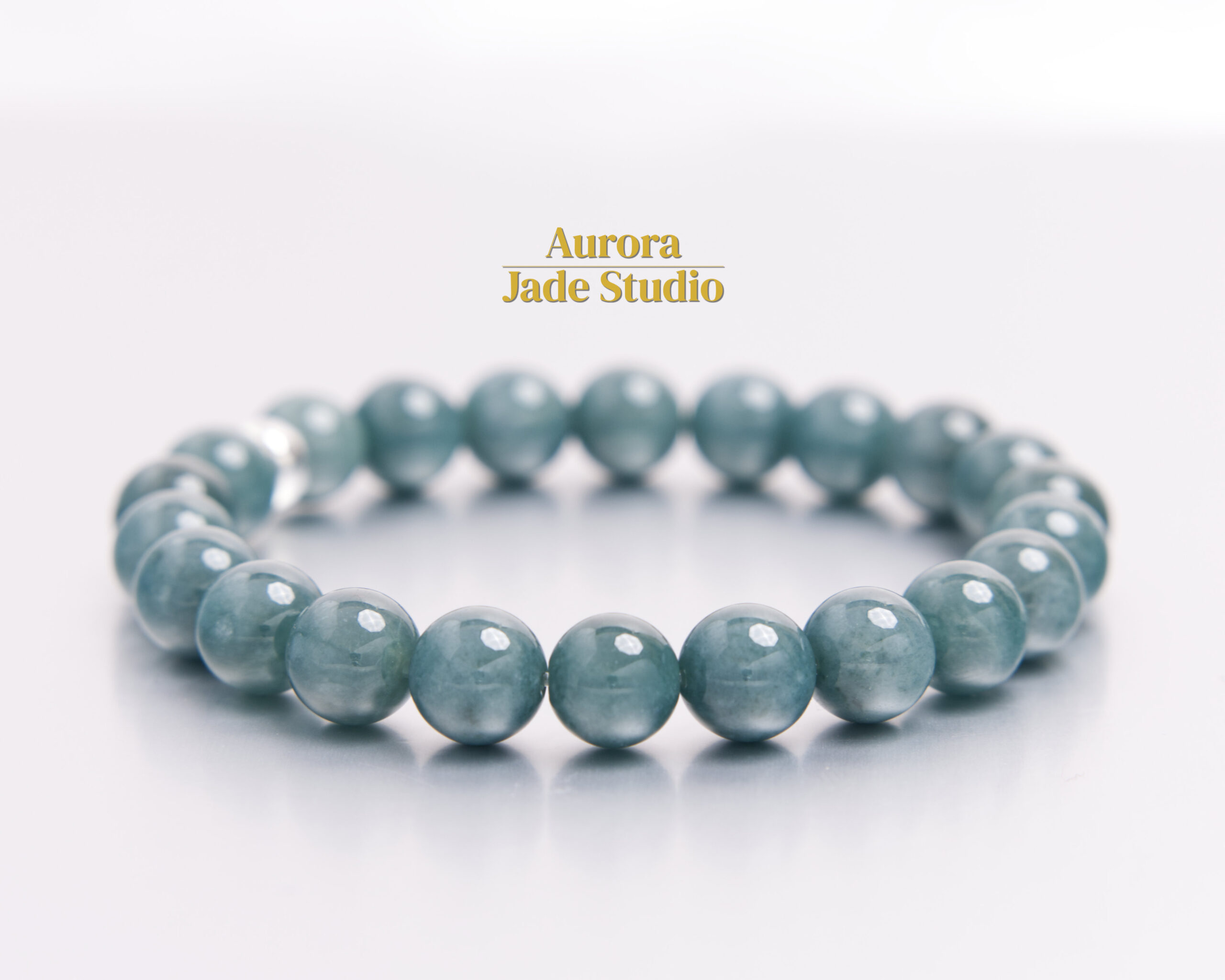 Ocean Blue Guatemalan Jadeite Bracelet 9.7mm | 8.25" | Sterling Silver Spacer | Natural Blue-Green Jade Beads - Image 9
