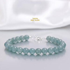 Natural Guatemalan Jade Bracelet – 8mm Seafoam Blue-Green Jade | Sterling Silver Clasp | Everyday Fine Jade Jewelry