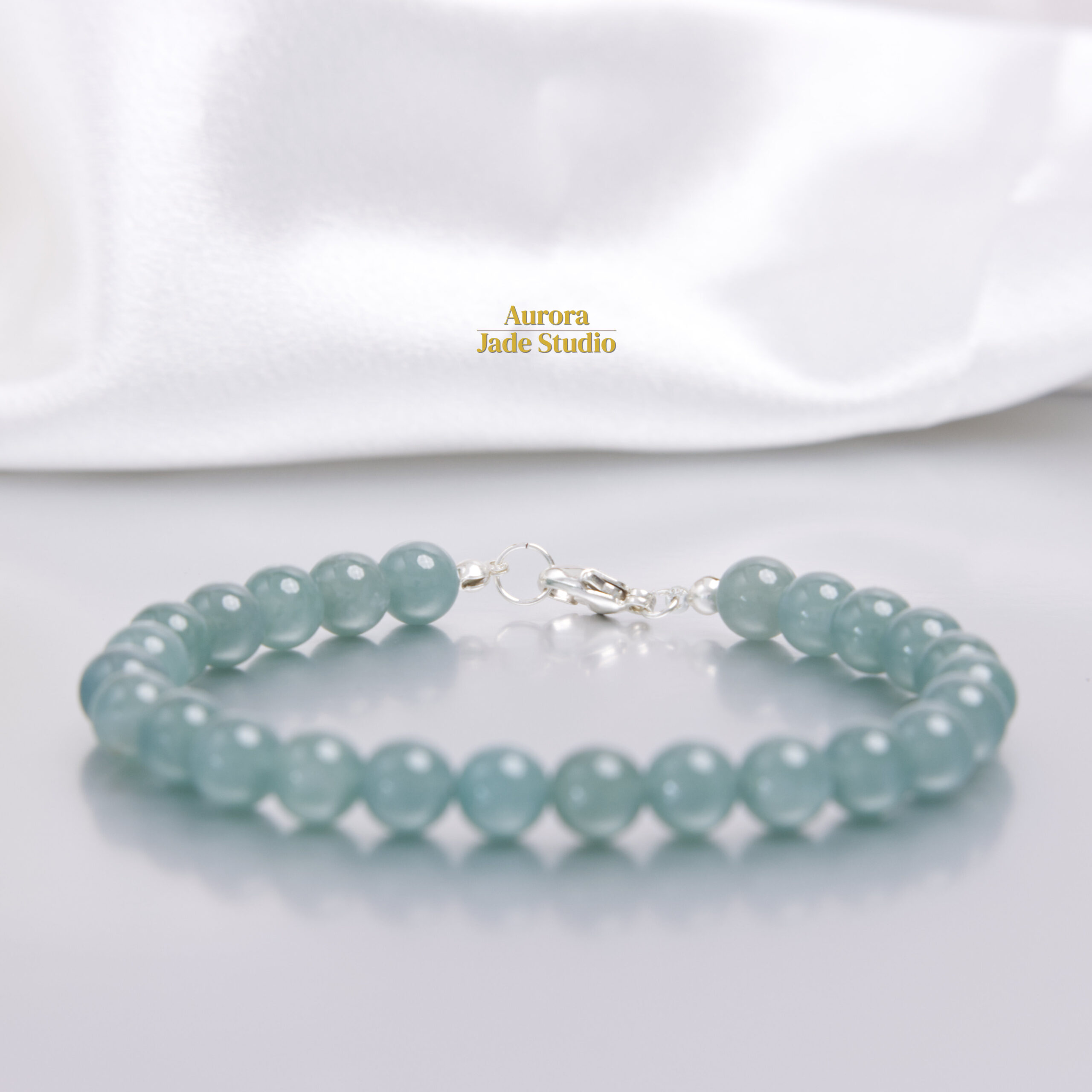 Natural Guatemalan Jade Bracelet – 8mm Seafoam Blue-Green Jade | Sterling Silver Clasp | Everyday Fine Jade Jewelry - Image 3
