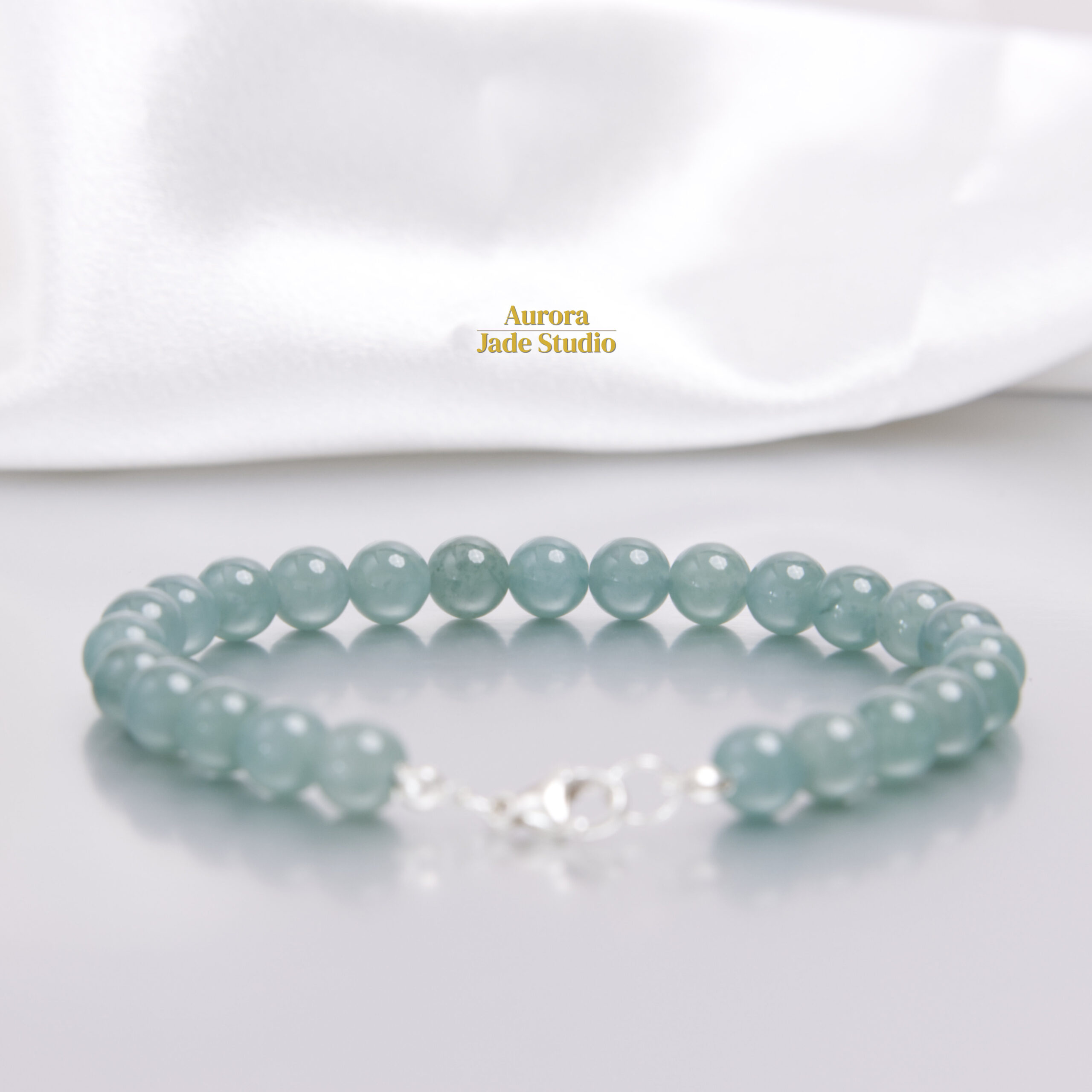 Natural Guatemalan Jade Bracelet – 8mm Seafoam Blue-Green Jade | Sterling Silver Clasp | Everyday Fine Jade Jewelry - Image 4