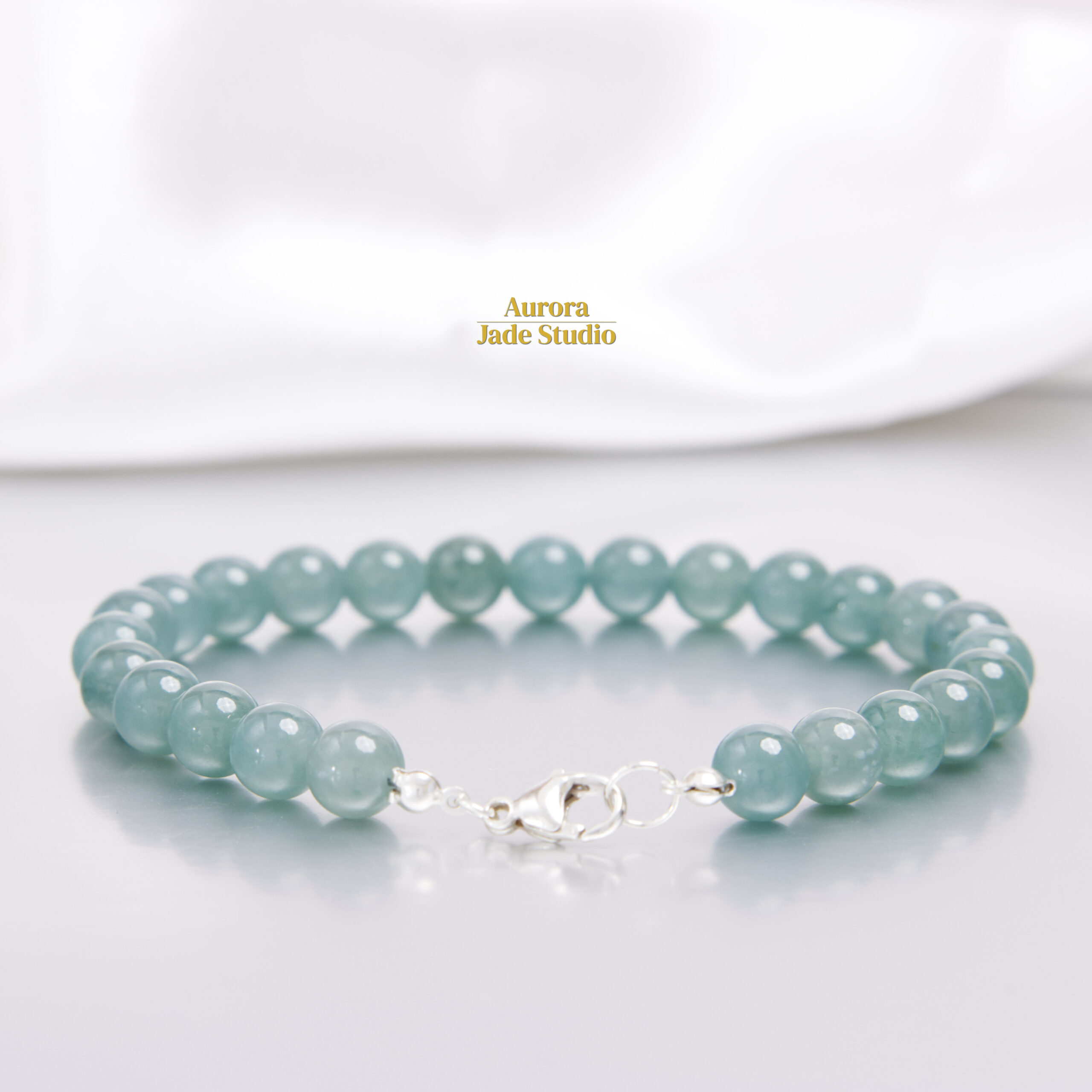 Natural Guatemalan Jade Bracelet – 8mm Seafoam Blue-Green Jade | Sterling Silver Clasp | Everyday Fine Jade Jewelry - Image 5