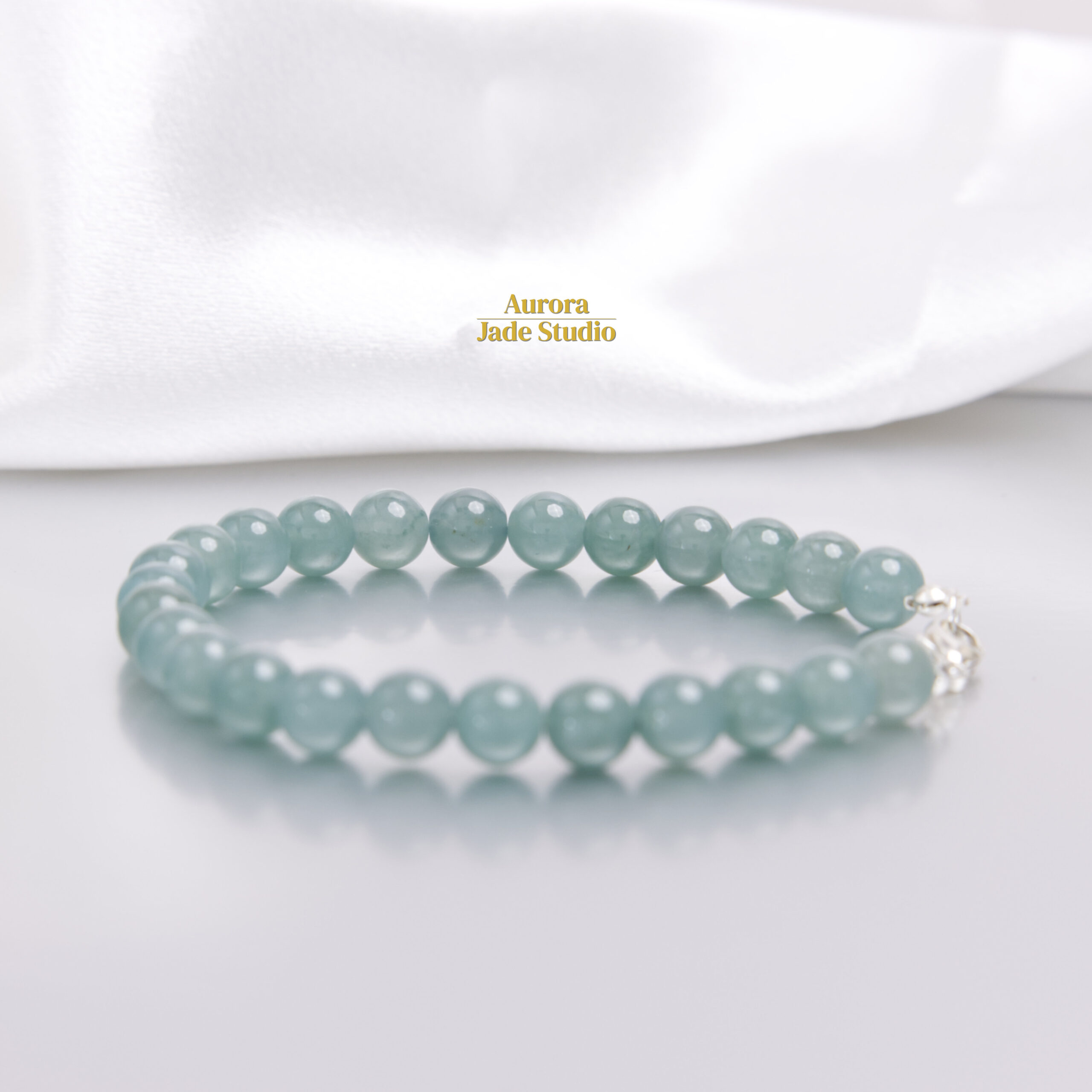 Natural Guatemalan Jade Bracelet – 8mm Seafoam Blue-Green Jade | Sterling Silver Clasp | Everyday Fine Jade Jewelry - Image 6