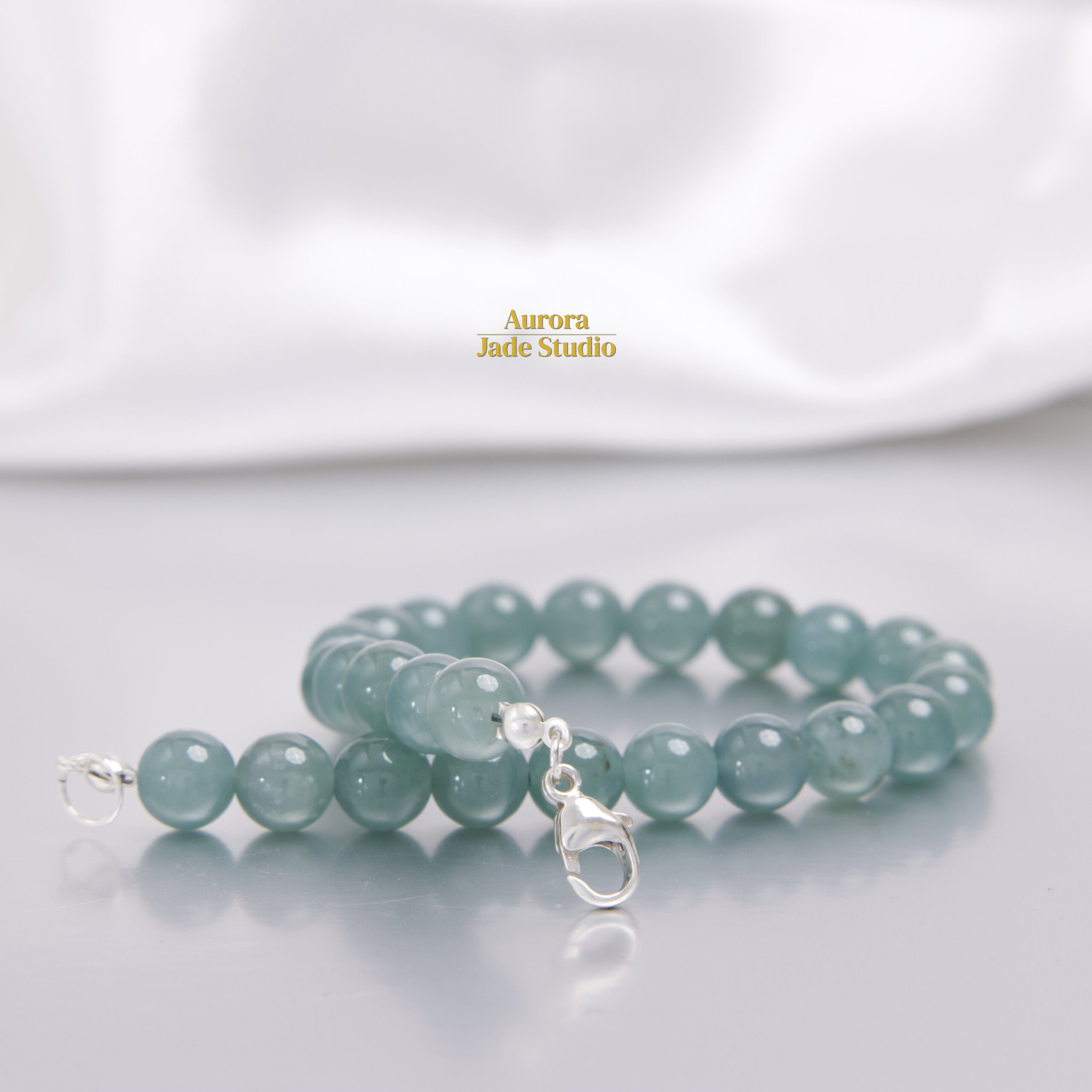 Natural Guatemalan Jade Bracelet – 8mm Seafoam Blue-Green Jade | Sterling Silver Clasp | Everyday Fine Jade Jewelry - Image 8
