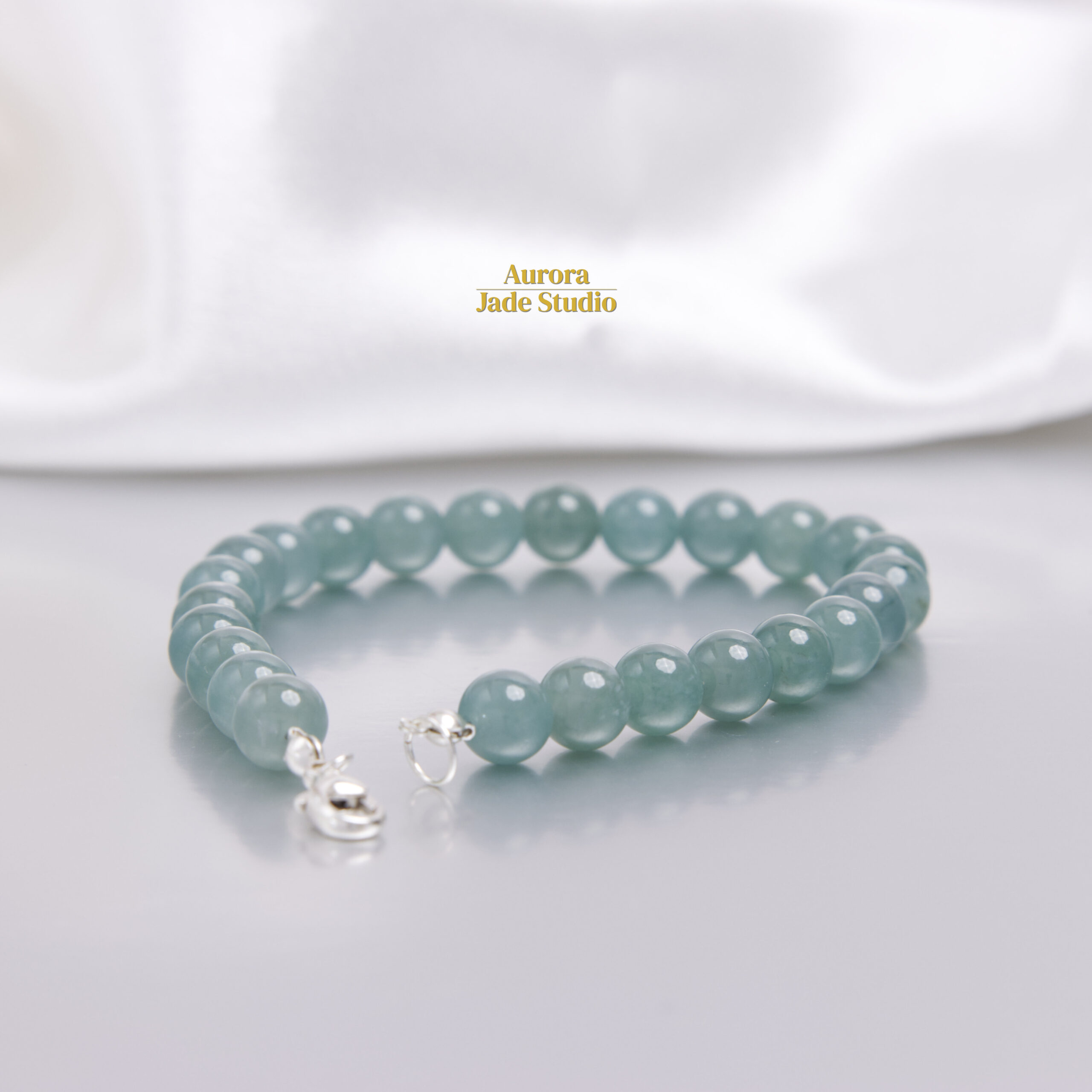 Natural Guatemalan Jade Bracelet – 8mm Seafoam Blue-Green Jade | Sterling Silver Clasp | Everyday Fine Jade Jewelry - Image 9