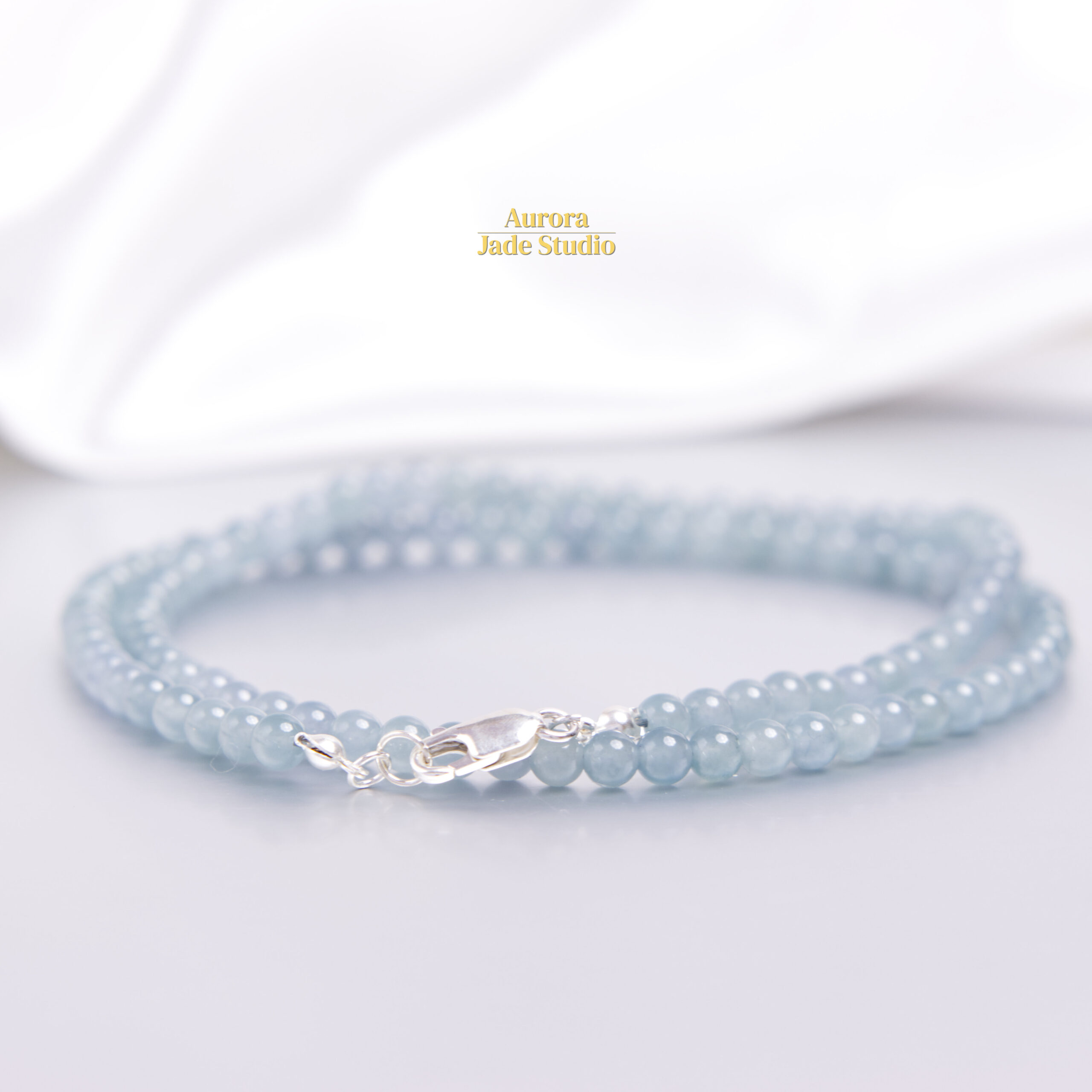 Natural Blue Guatemalan Jadeite Necklace – 4.8mm Beads – Sterling Silver Clasp – Minimalist Everyday Luxury Jewelry - Image 4