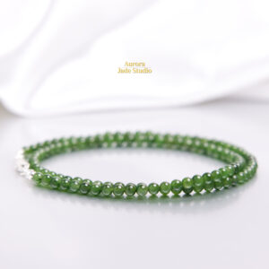 Natural Green Nephrite Jade Necklace • Genuine Jade Bead Necklace • Minimalist Everyday Jade Jewelry • Sterling Silver Closure