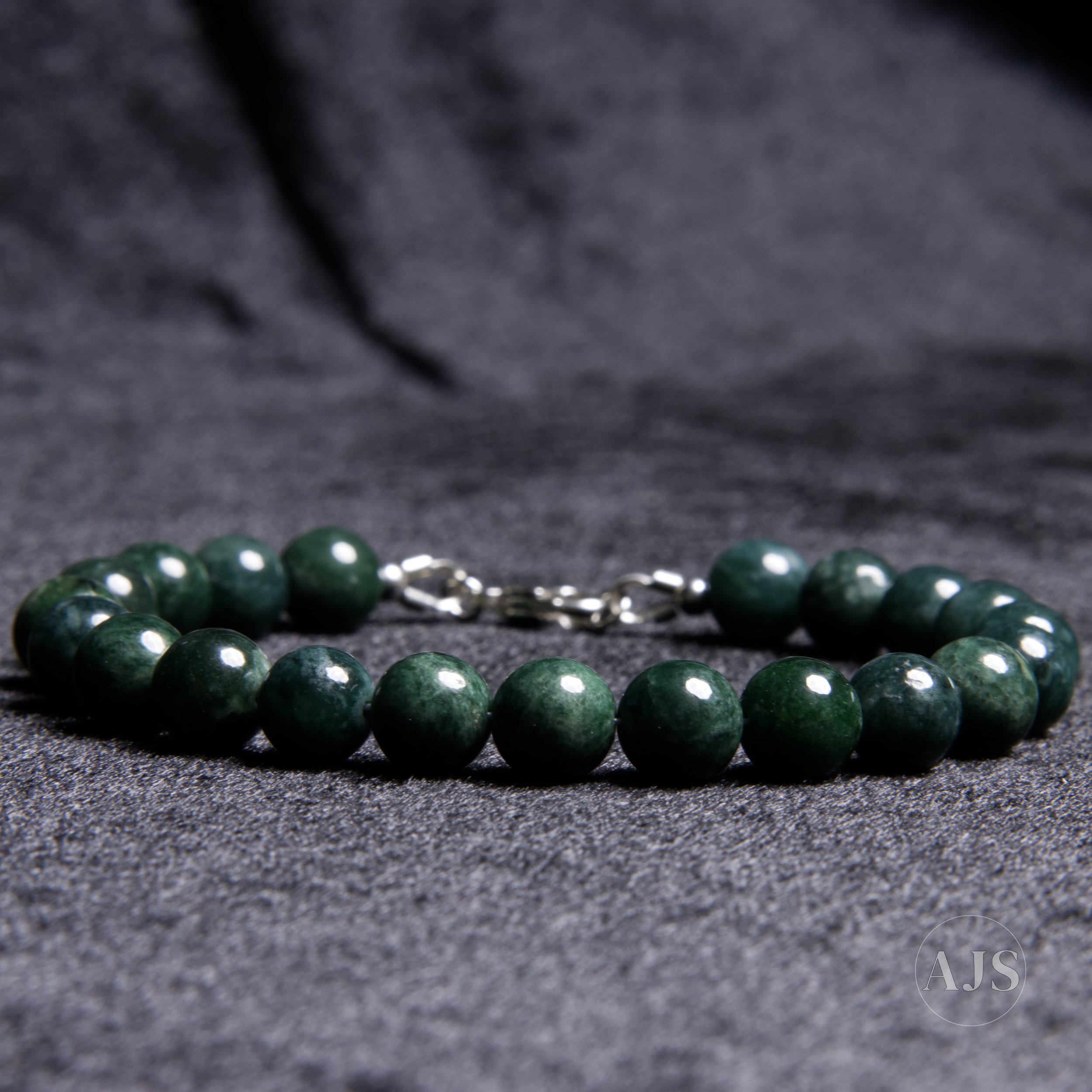 Deep Green Type A Burmese Jadeite Bracelet – 8mm Jade Beads & Sterling Silver