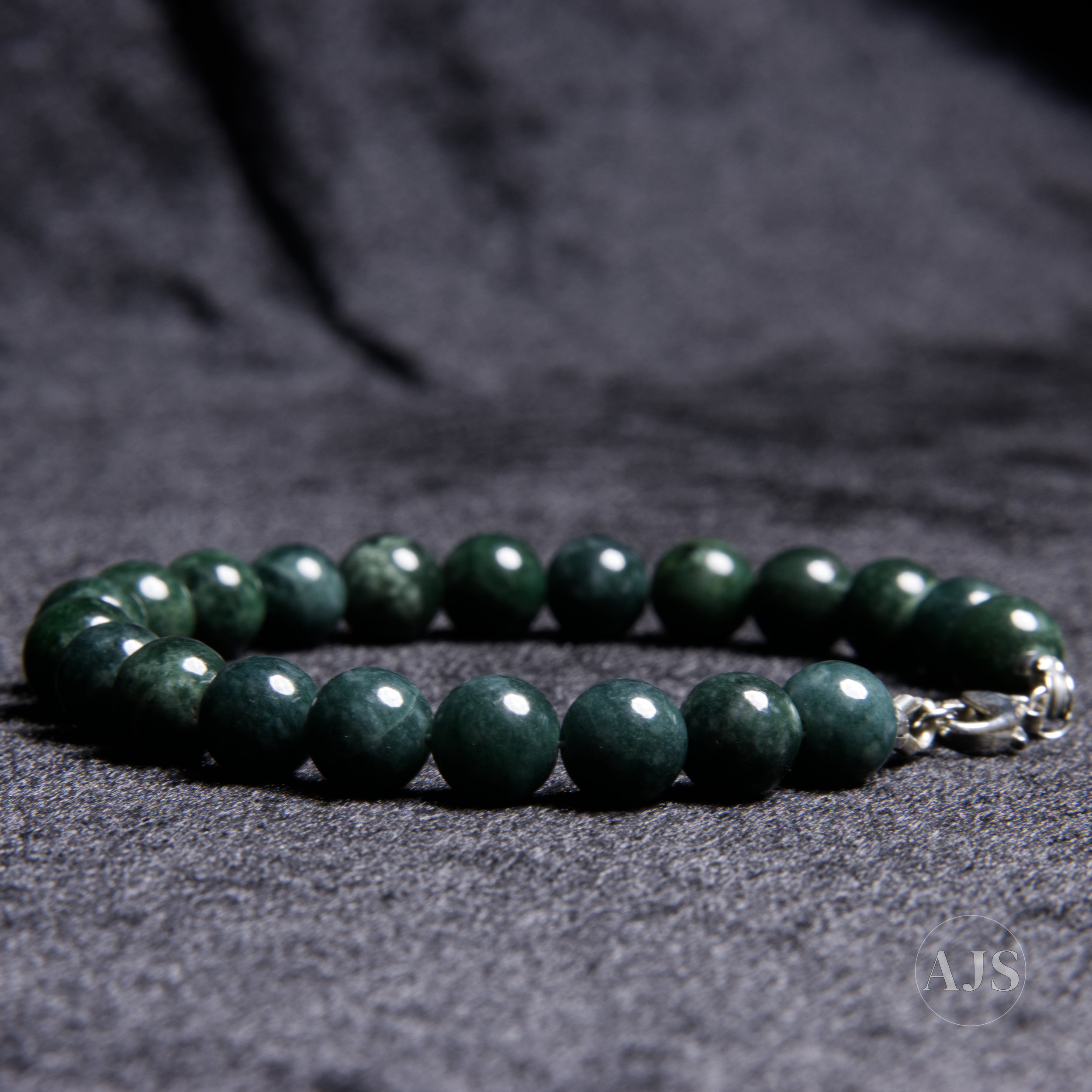 Deep Green Type A Burmese Jadeite Bracelet – 8mm Jade Beads & Sterling Silver - Image 2