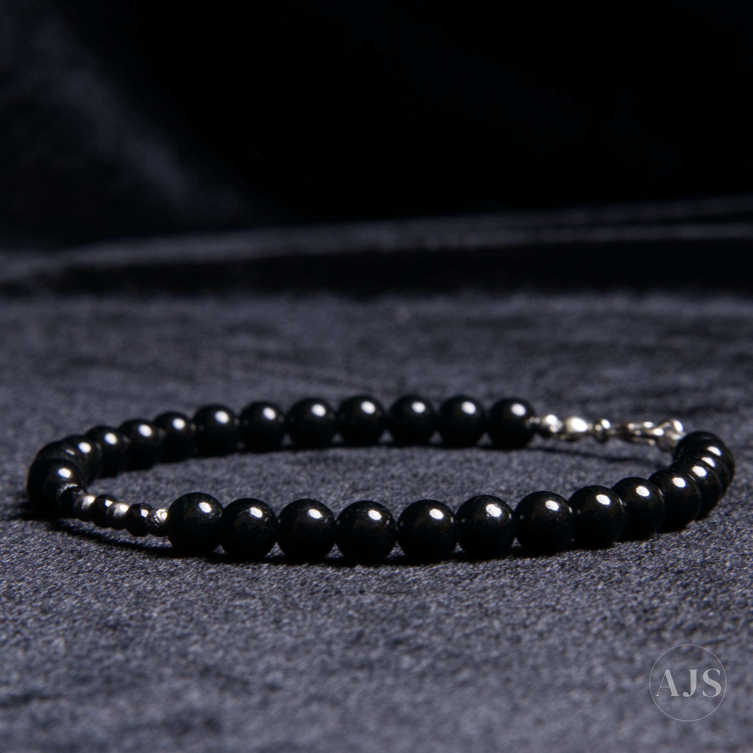 Black Burmese Jadeite Bracelet with Black Spinel & Sterling Silver – Black Echo - Image 4