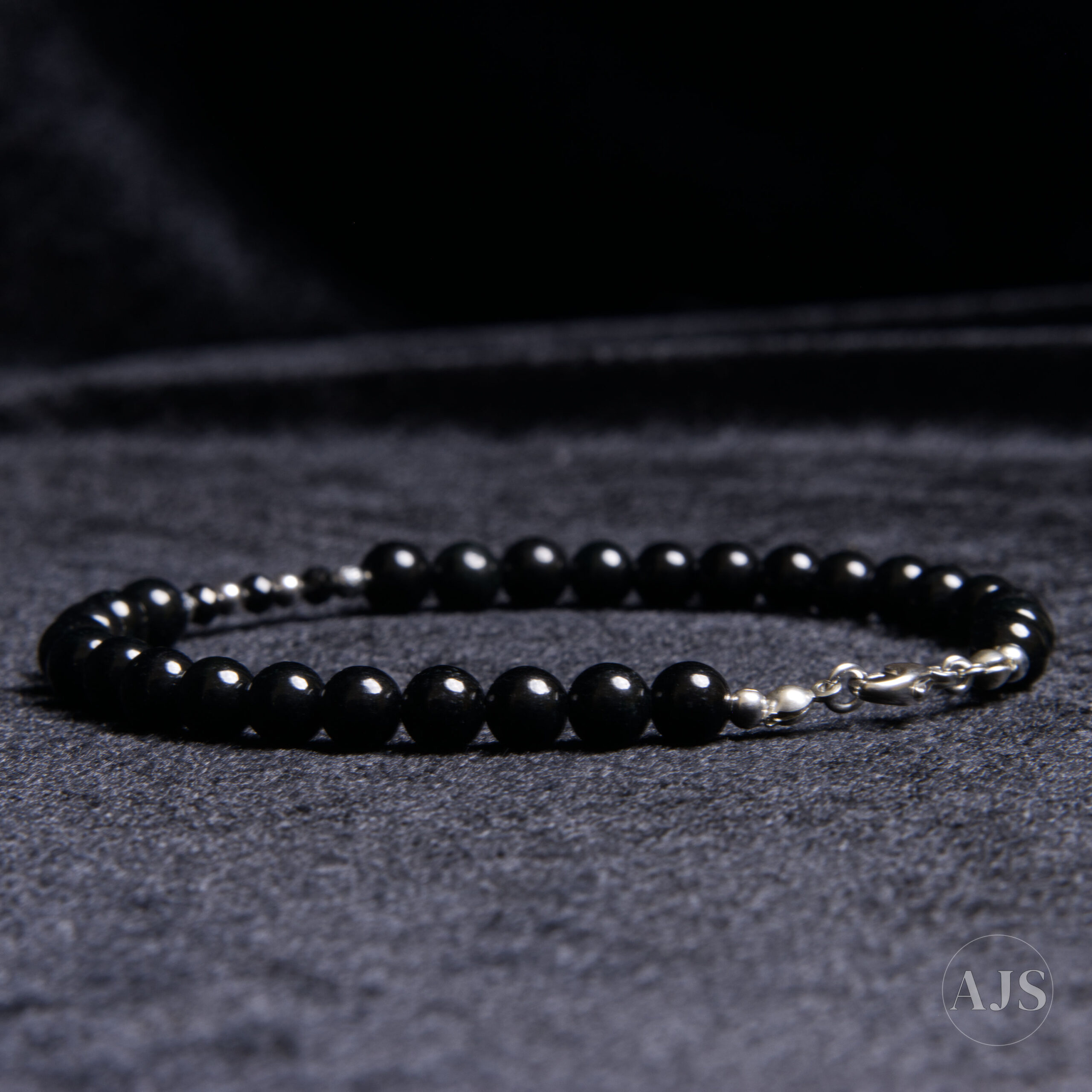 Black Burmese Jadeite Bracelet with Black Spinel & Sterling Silver – Black Echo - Image 5