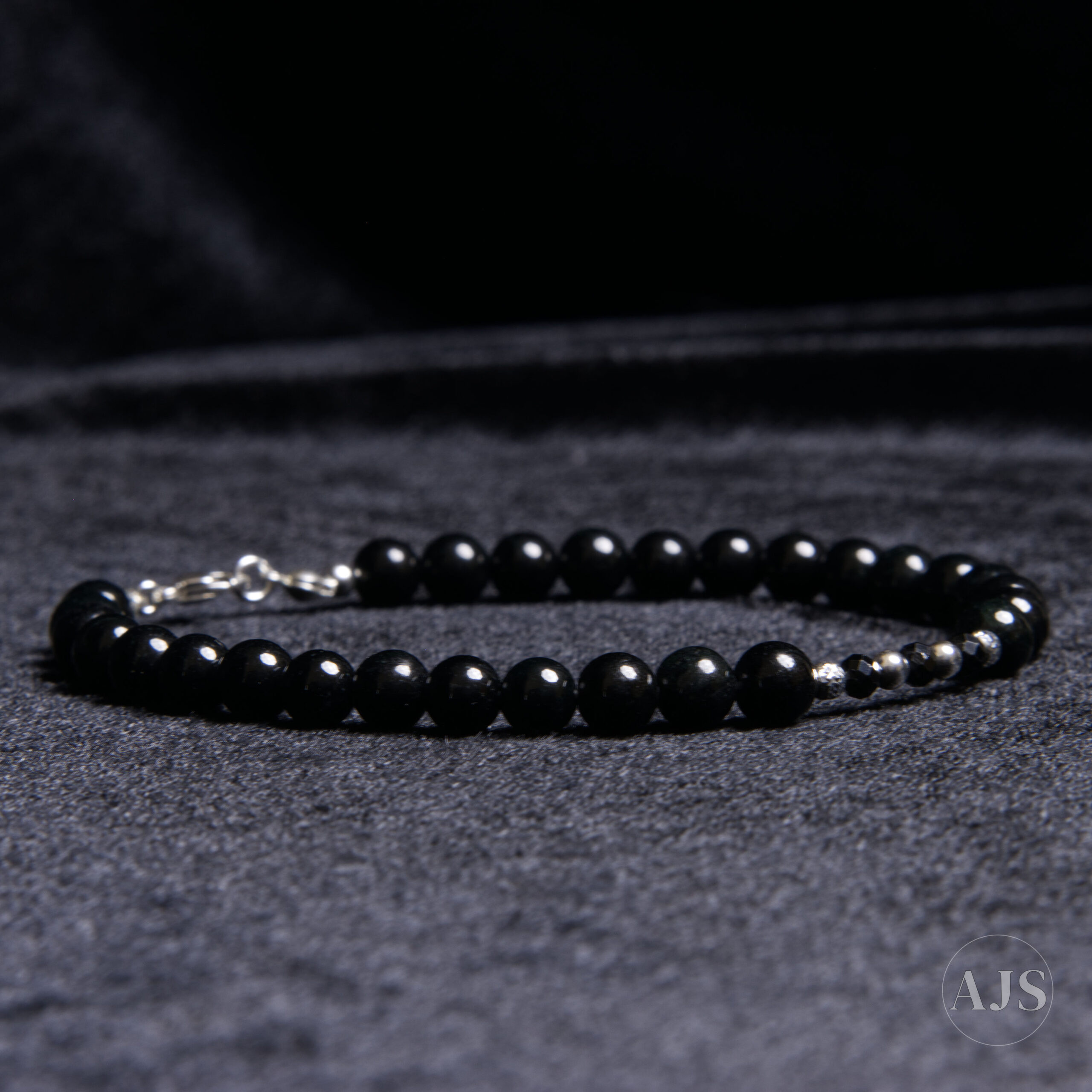 Black Burmese Jadeite Bracelet with Black Spinel & Sterling Silver – Black Echo - Image 7