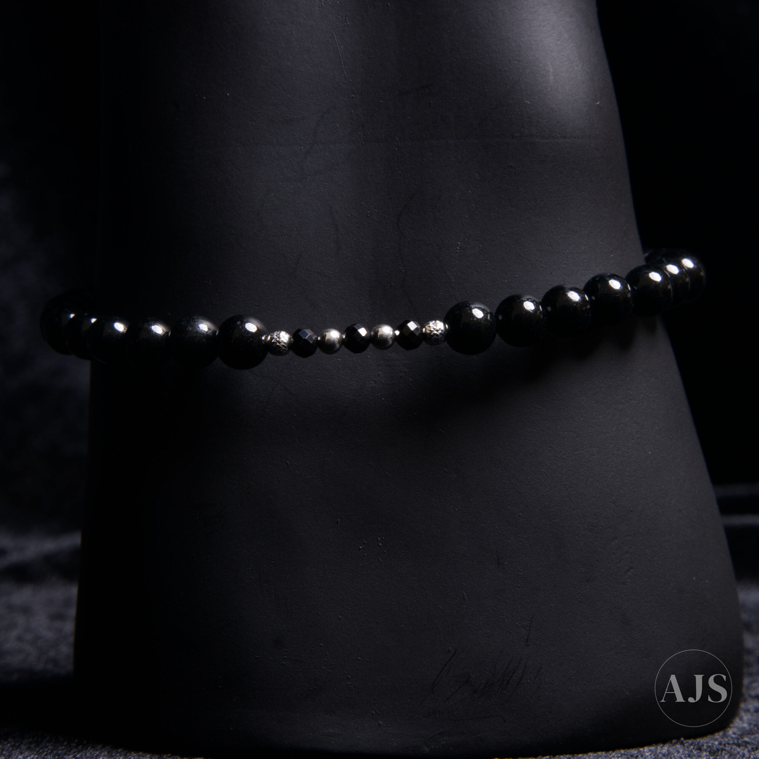 Black Burmese Jadeite Bracelet with Black Spinel & Sterling Silver – Black Echo - Image 9