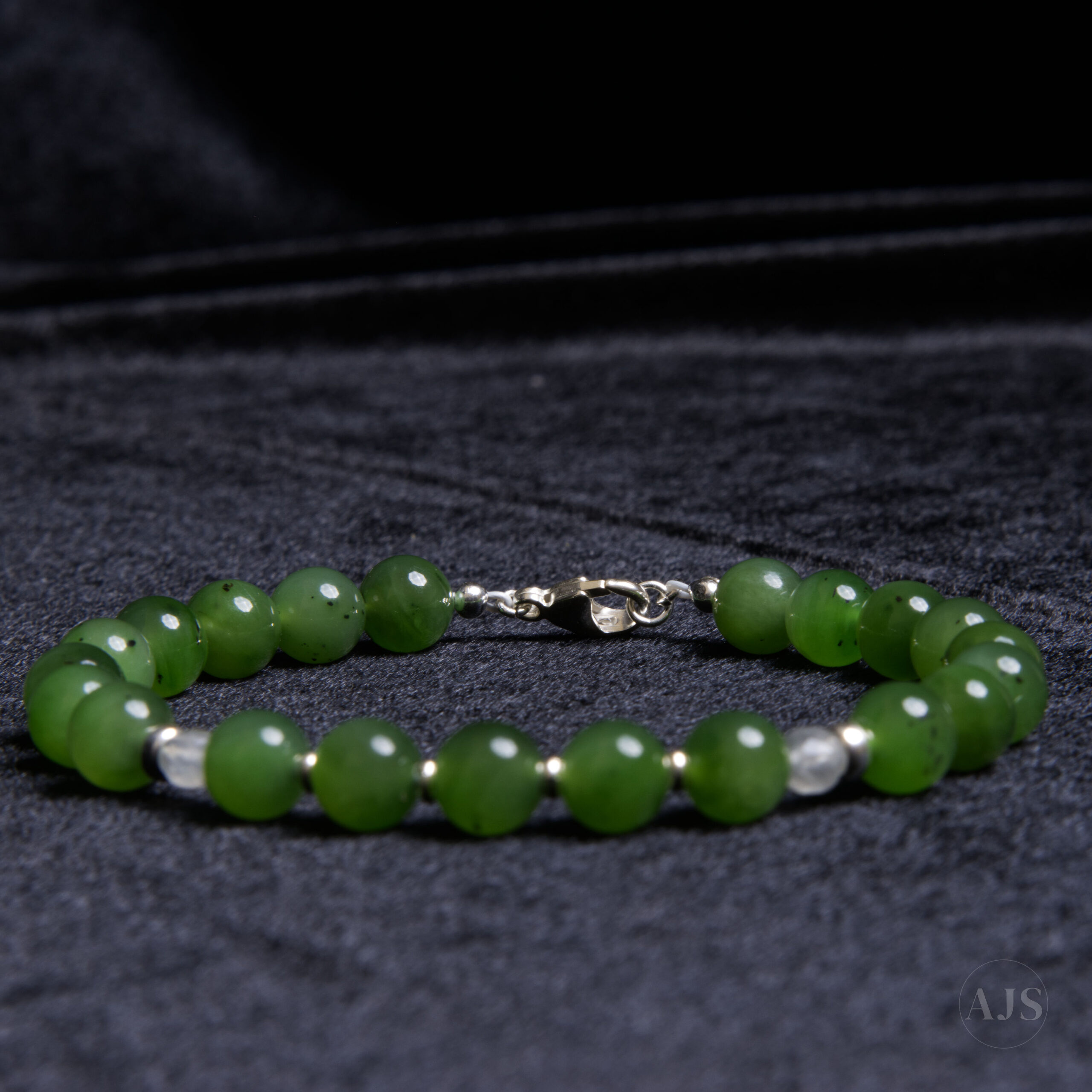 Siberian Nephrite Jade Bracelet with Labradorite & Sterling Silver – 8mm - Image 2