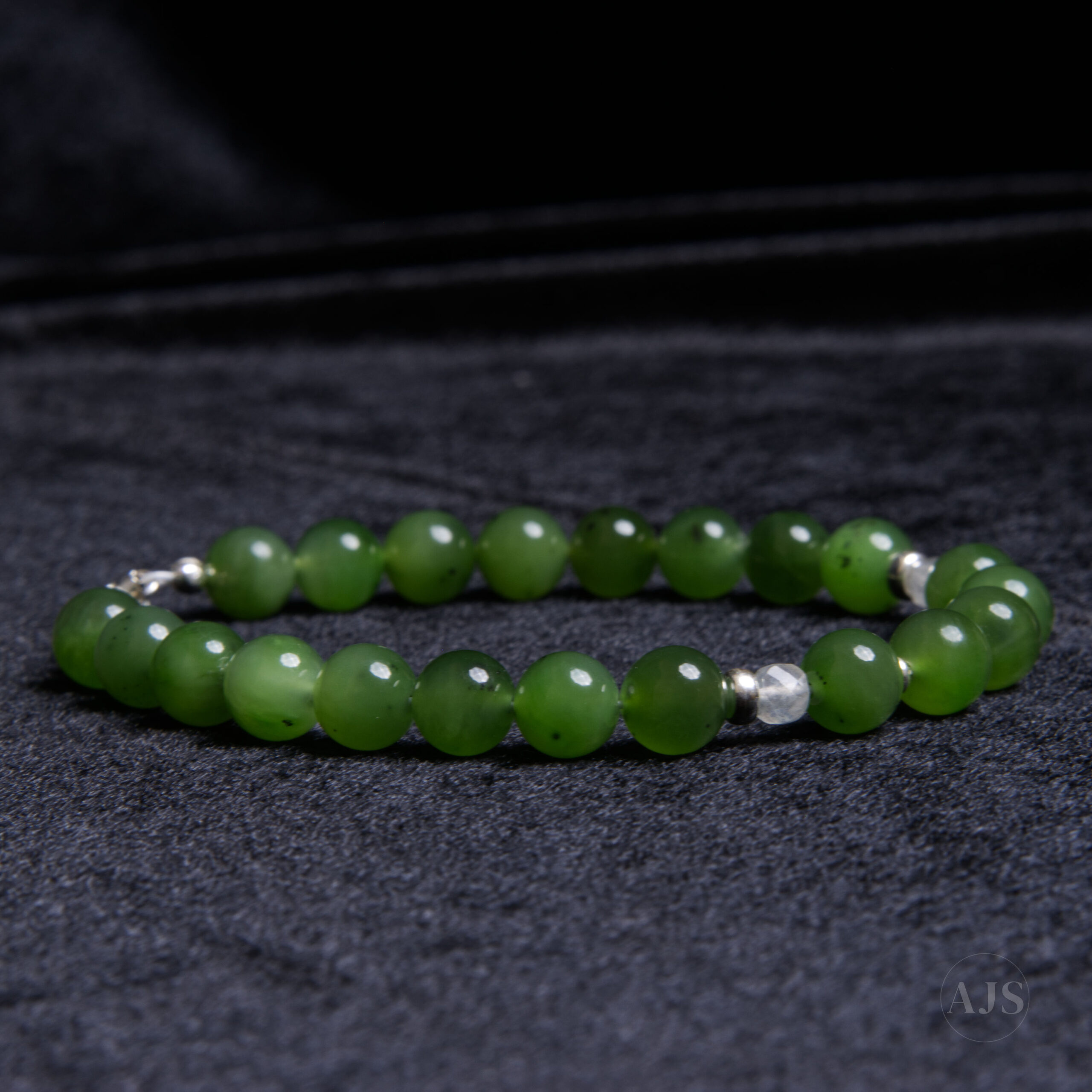 Siberian Nephrite Jade Bracelet with Labradorite & Sterling Silver – 8mm - Image 5
