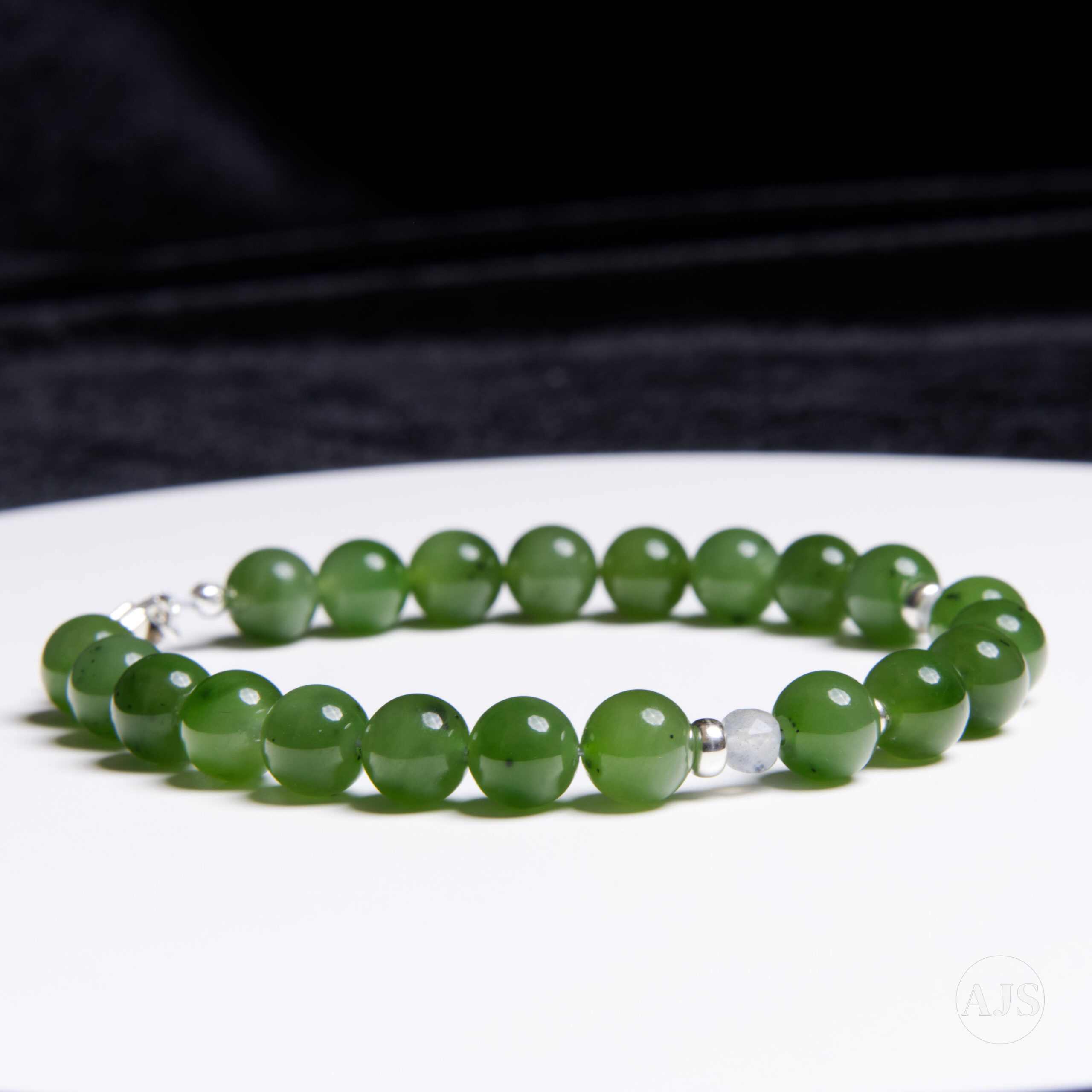 Siberian Nephrite Jade Bracelet with Labradorite & Sterling Silver – 8mm - Image 6