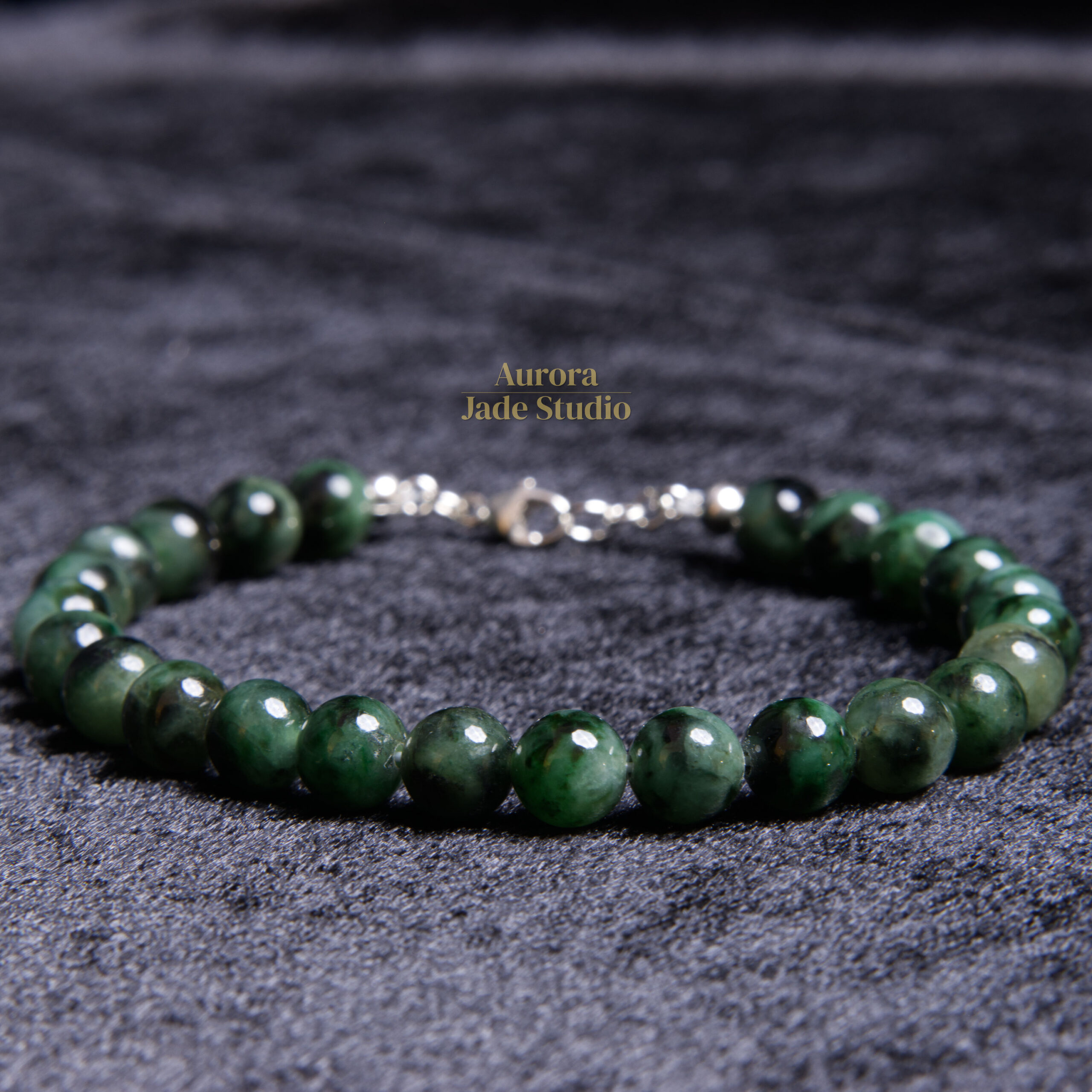 Dark Forest Green Burmese Jadeite Bracelet – Genuine Type A Jadeite with Sterling Silver Clasp