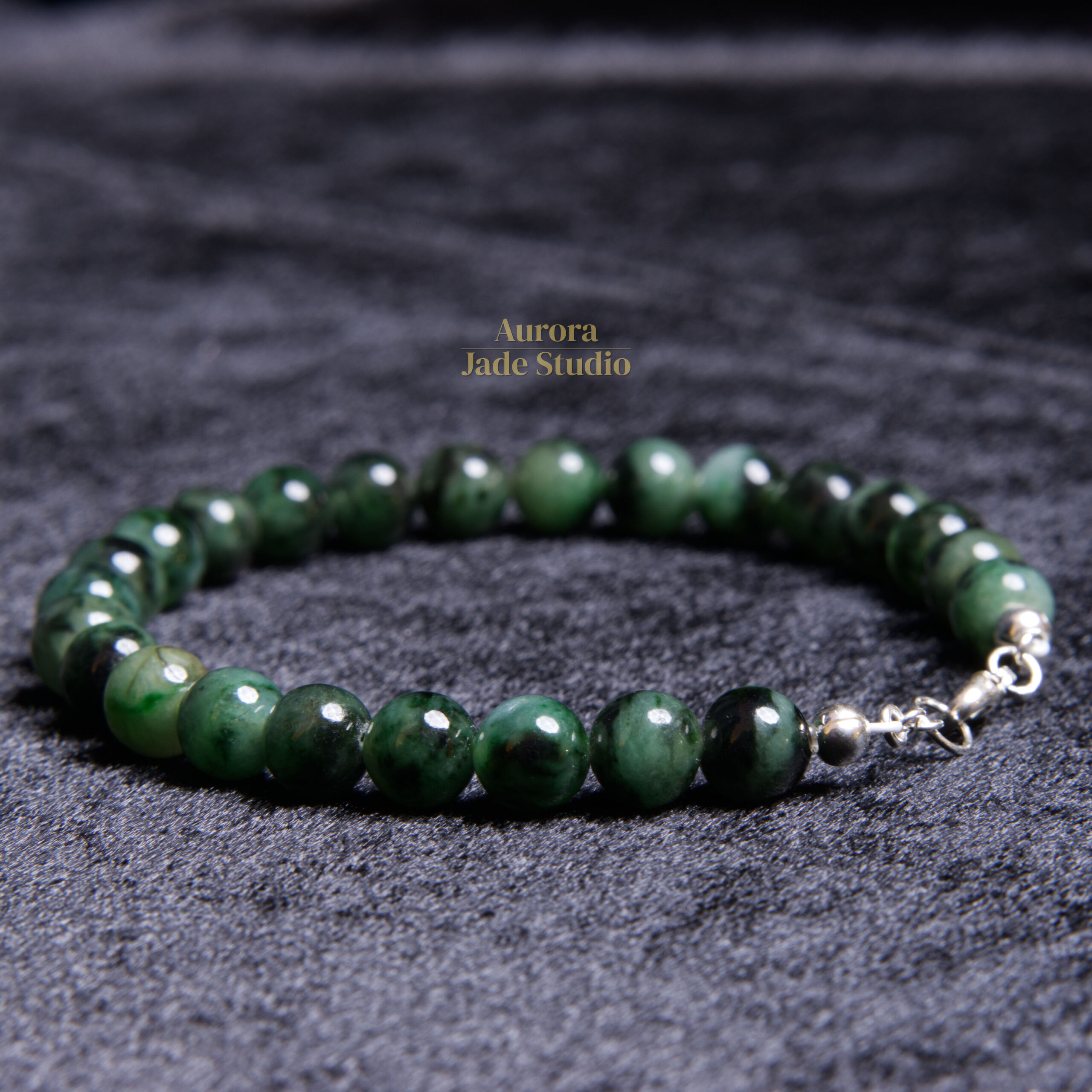 Dark Forest Green Burmese Jadeite Bracelet – Genuine Type A Jadeite with Sterling Silver Clasp - Image 2