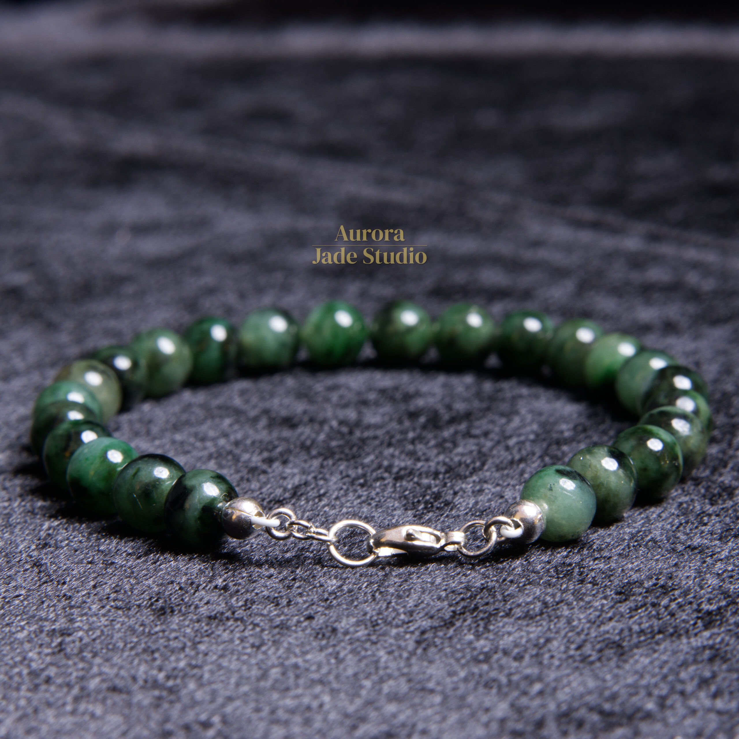 Dark Forest Green Burmese Jadeite Bracelet – Genuine Type A Jadeite with Sterling Silver Clasp - Image 3