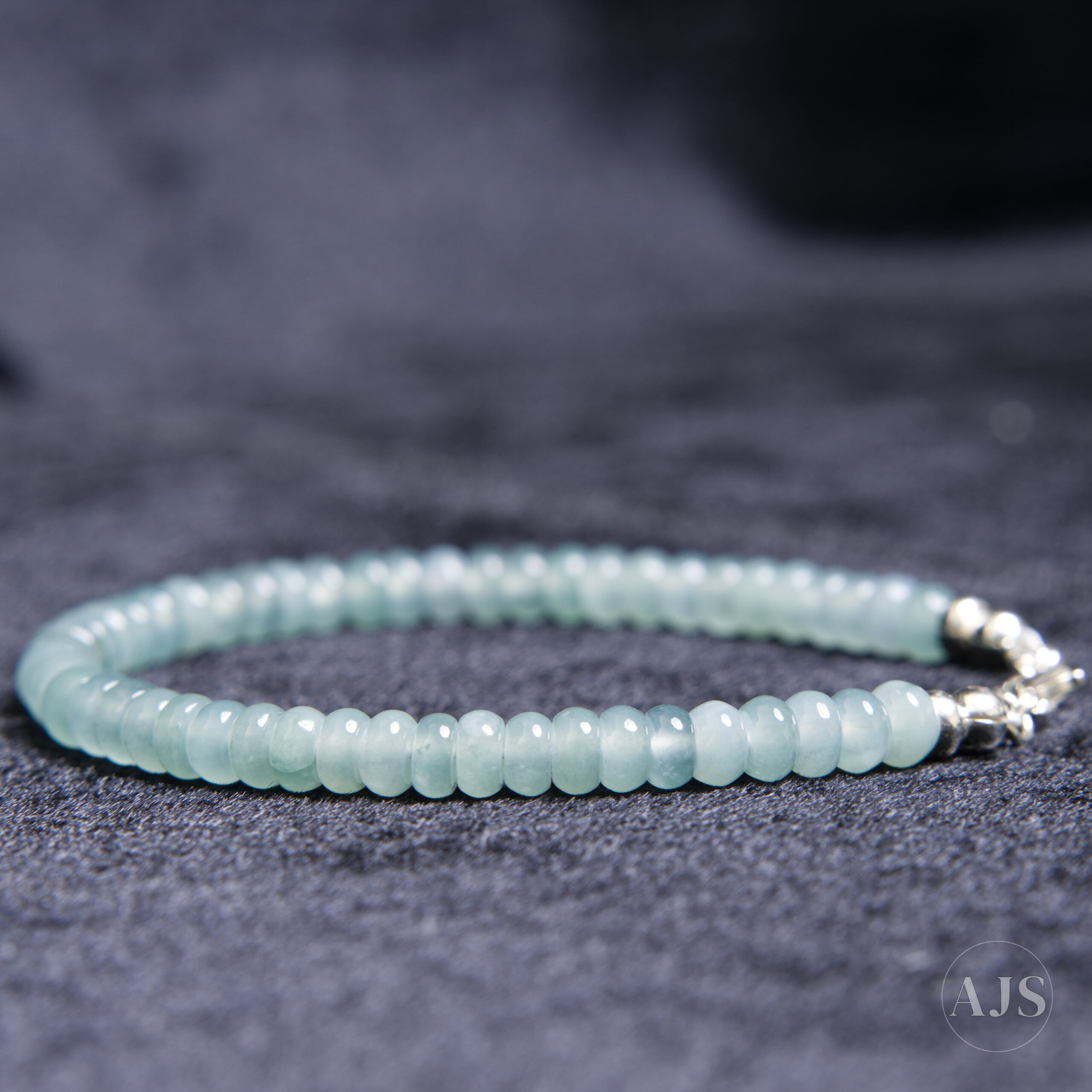 Sea-Green Type A Guatemalan Jadeite Bracelet – 5 × 3 mm Rondelle Beads, Sterling Silver - Image 2