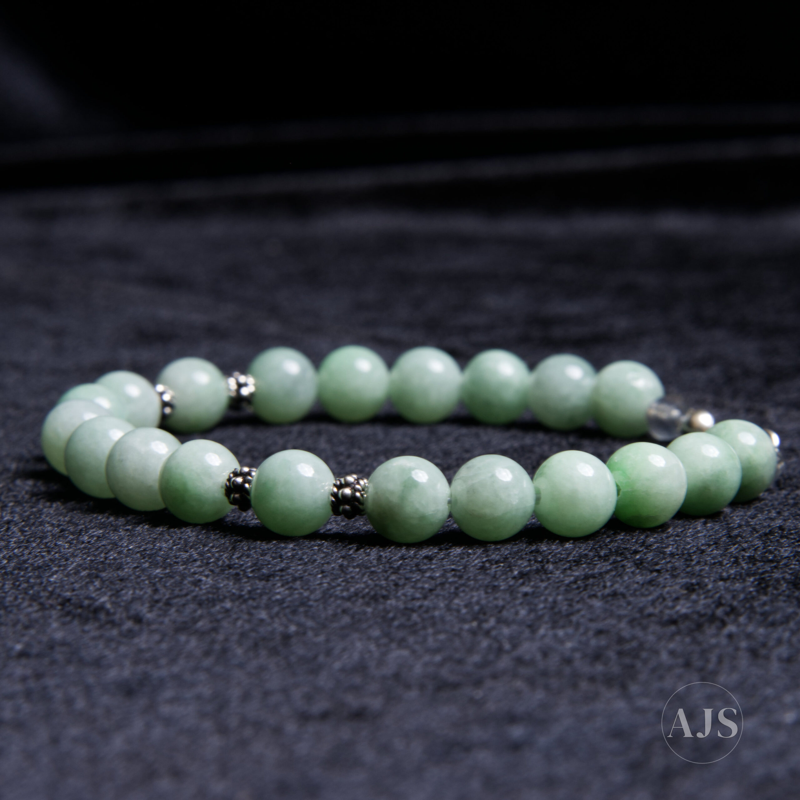 Type A Burmese Jadeite Bracelet – Mint Green 7.7mm with Sterling Silver & Labradorite - Image 2