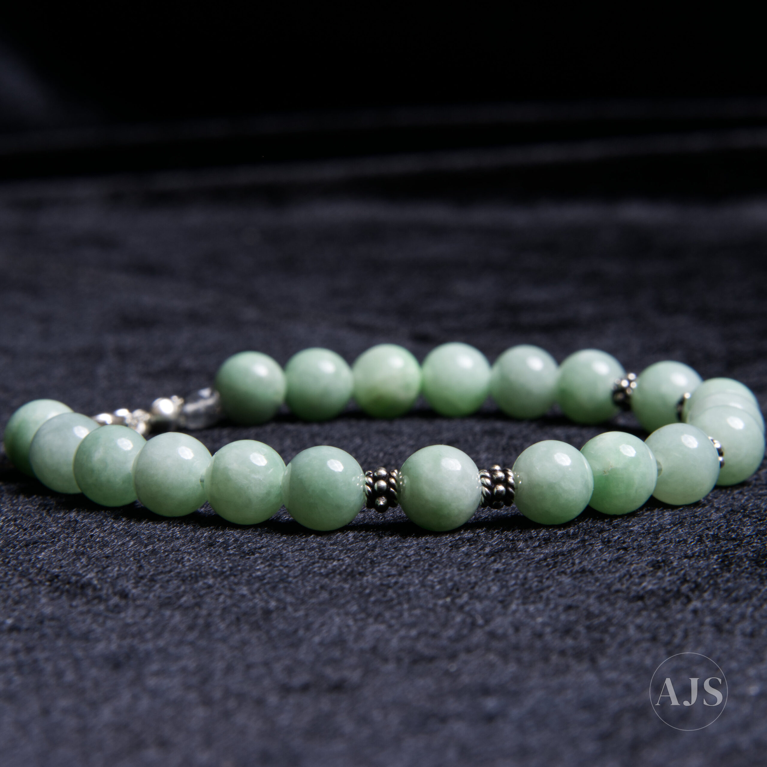 Type A Burmese Jadeite Bracelet – Mint Green 7.7mm with Sterling Silver & Labradorite - Image 6