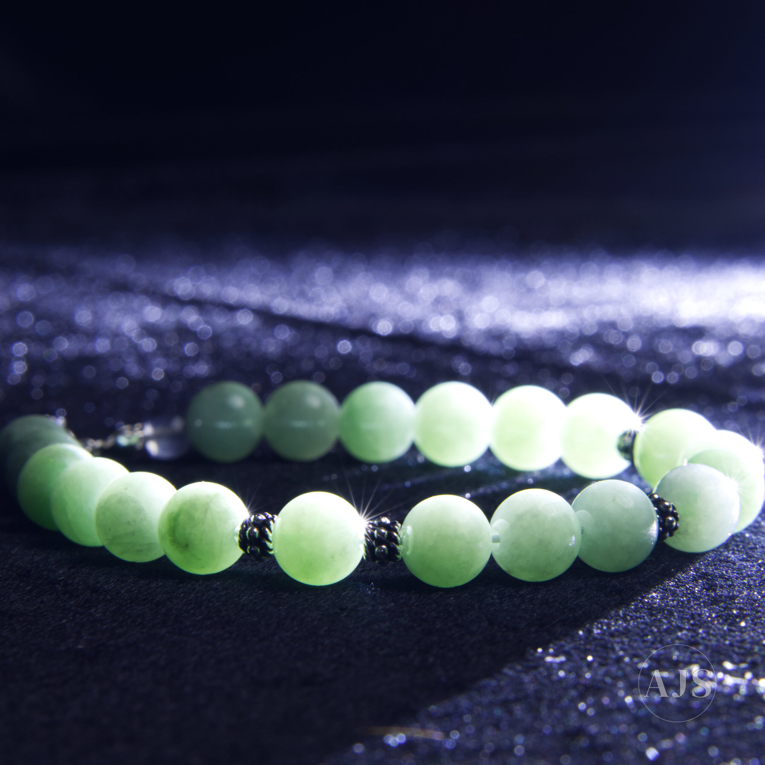 Type A Burmese Jadeite Bracelet – Mint Green 7.7mm with Sterling Silver & Labradorite - Image 8