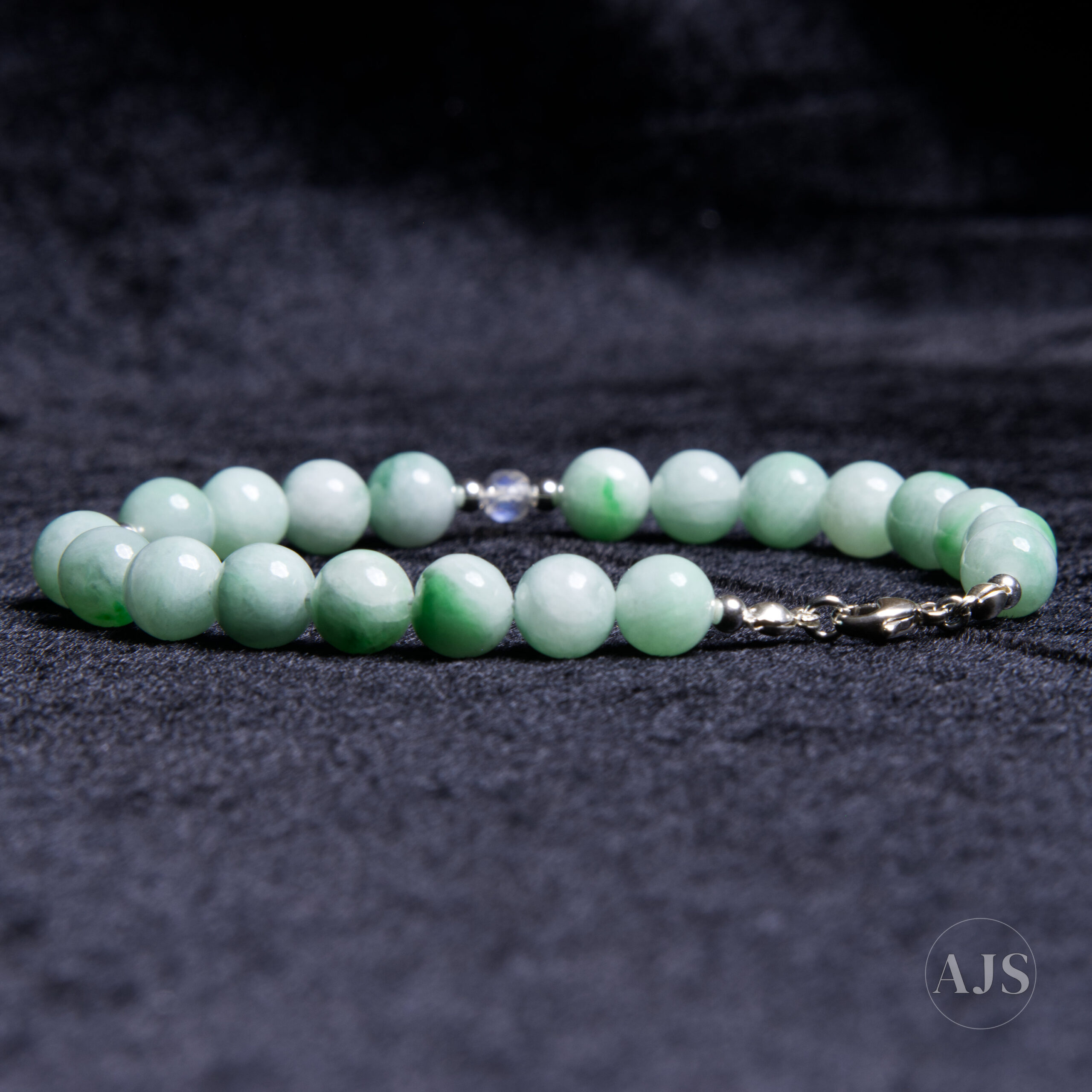 Type A Burmese Jadeite Bracelet – Pale Green 8mm Jade with Labradorite - Image 3