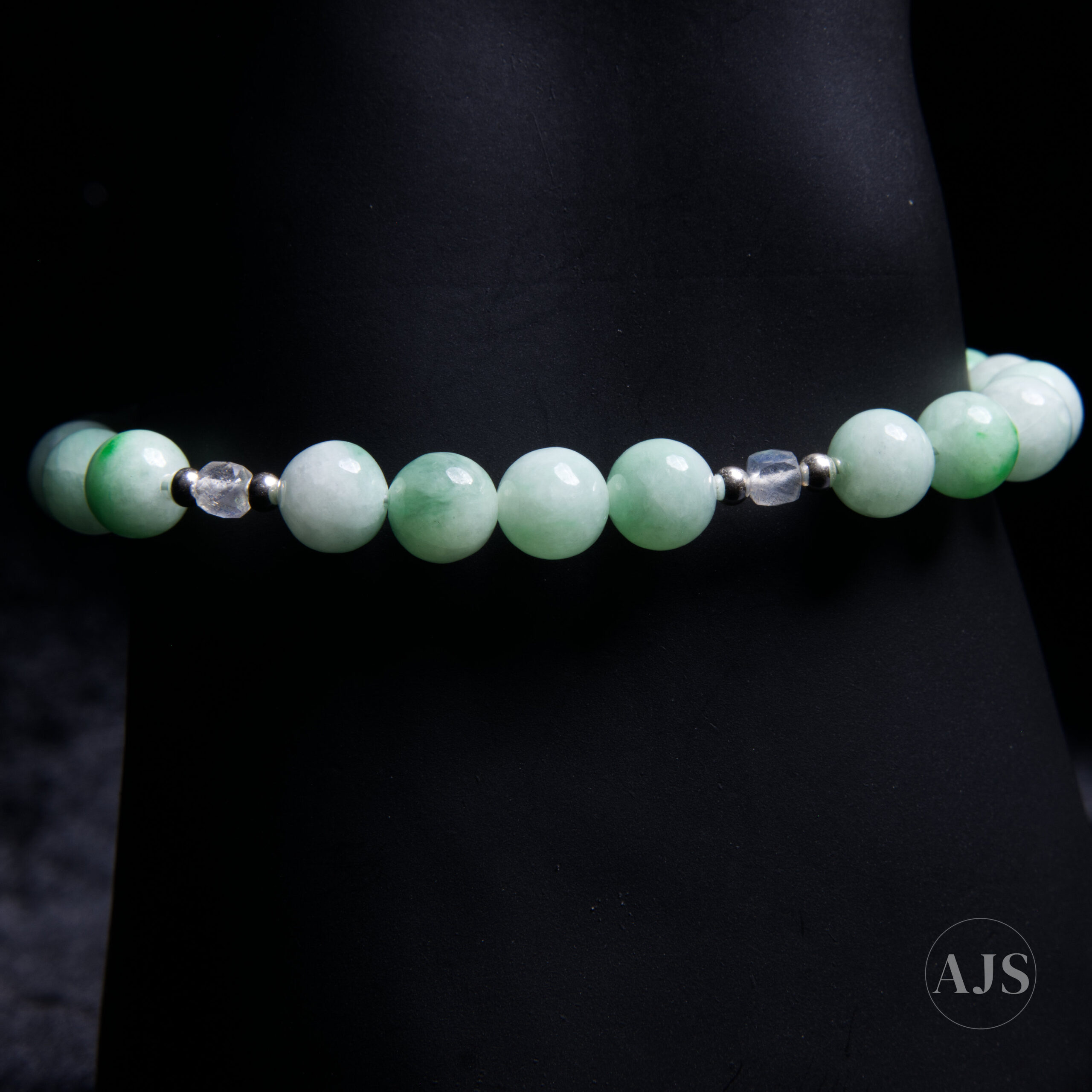Type A Burmese Jadeite Bracelet – Pale Green 8mm Jade with Labradorite - Image 8