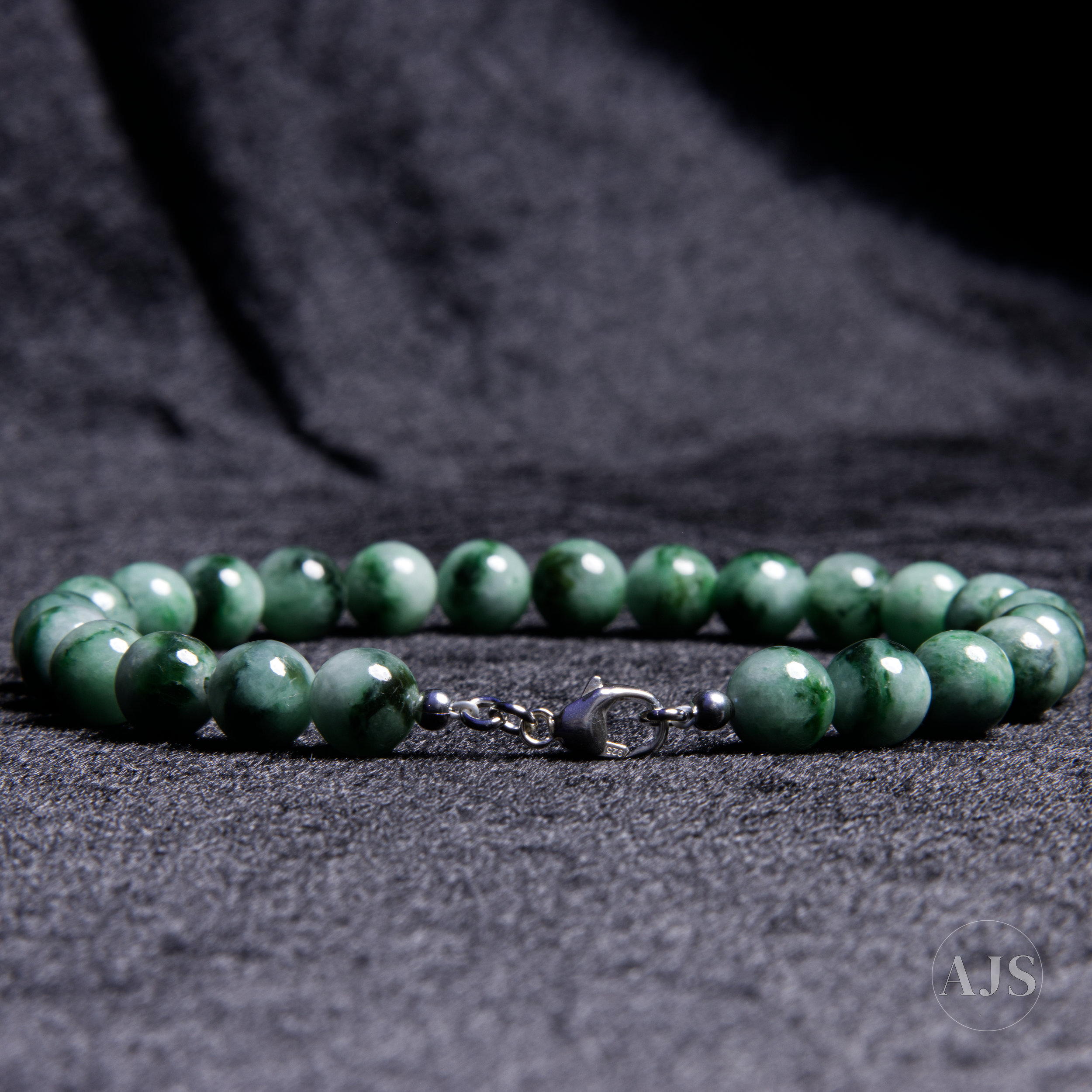 Genuine Type A Burmese Jadeite Bracelet — Natural Green Pattern, 8.4 mm - Image 4
