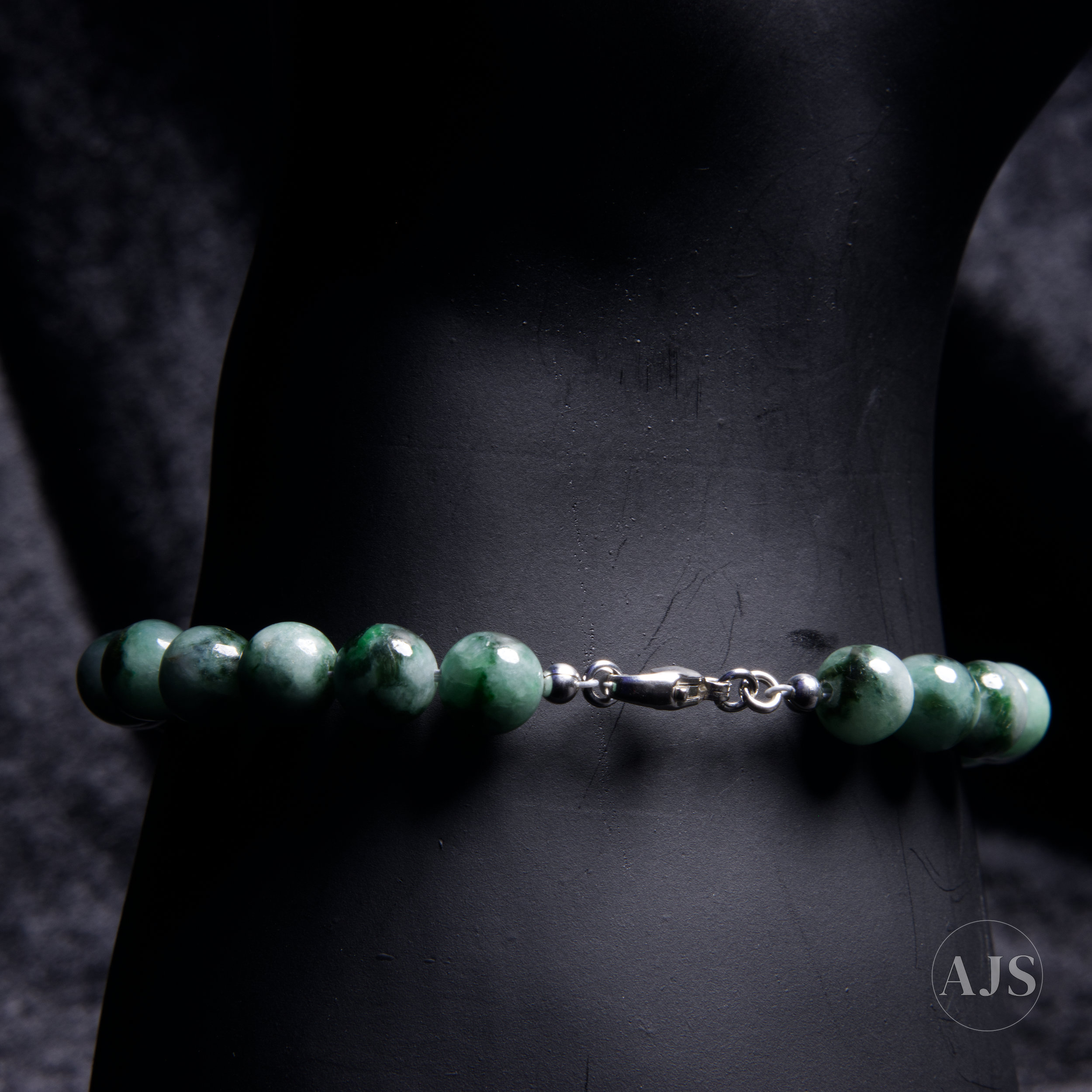 Genuine Type A Burmese Jadeite Bracelet — Natural Green Pattern, 8.4 mm - Image 9